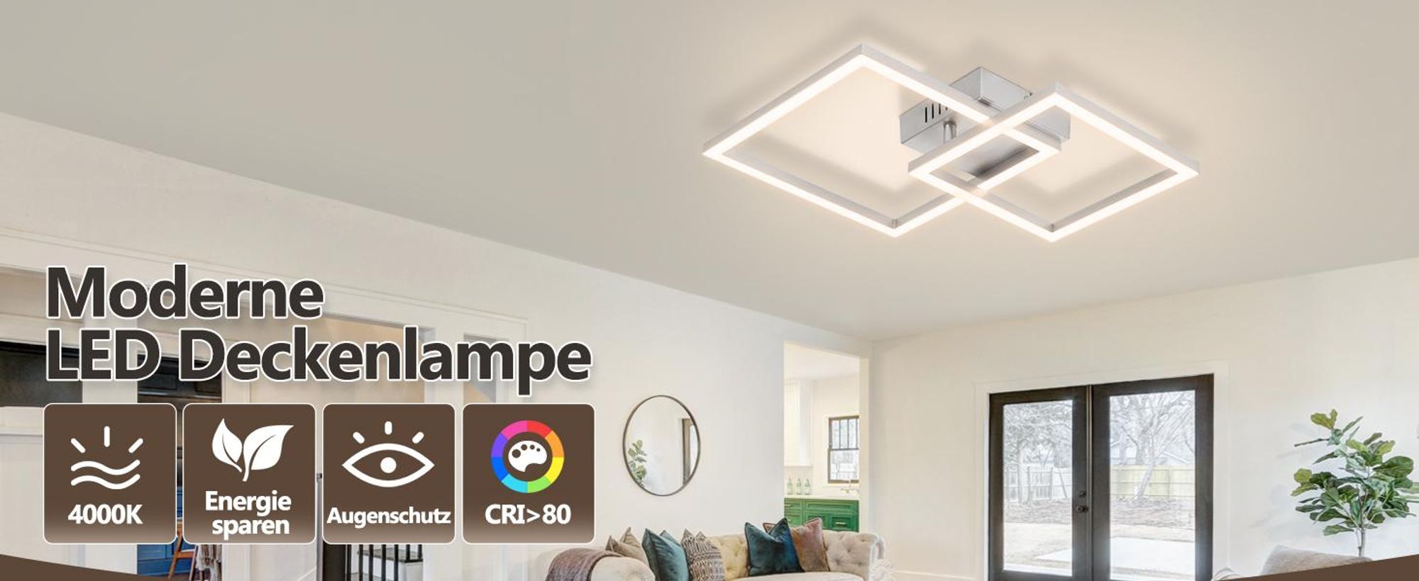ZMH Lampy sufitowe LED Lampa sufitowa do kuchni 20 W Srebrna lampa do sypialni 4000 K Neutralna biel Lampa kuchenna Obrotowa konstrukcja do sypialni, biura, salonu