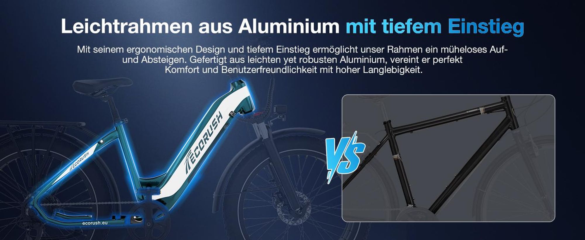 ECORUSH ECO R3 E Bike, Elektrofahrräder mit 26 * 4.0 Breite Reifen, E-Bike 48V 20Ah Lithium-Ionen-Akku, 250W. NFC, E Mountainbike für Damen und Herren