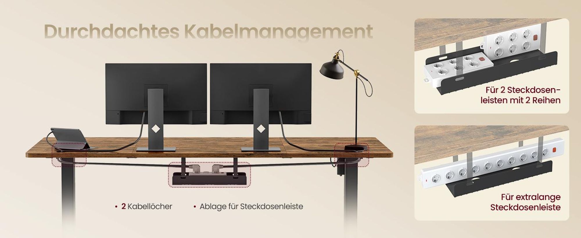 VASAGLE Höhenverstellbarer Schreibtisch, 160 cm, USB-C-Anschluss, Ablage für Steckdosenleiste, Erinnerung bei langem Sitzen, 3 Speichertasten