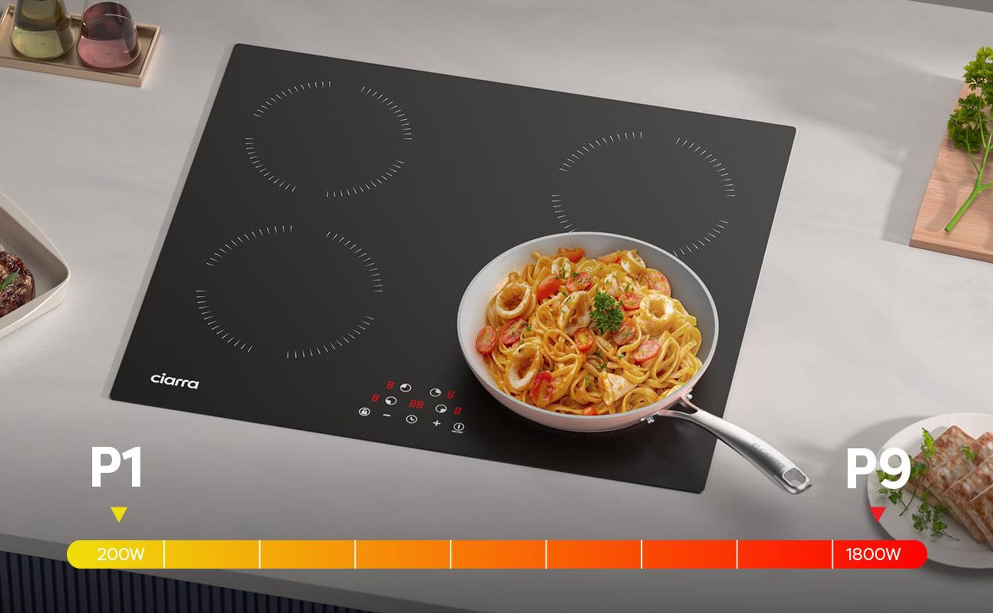 CIARRA Table de cuisson à induction encastrable 60 cm Plans de cuisson 4 zones 6000W VM4BIH-A