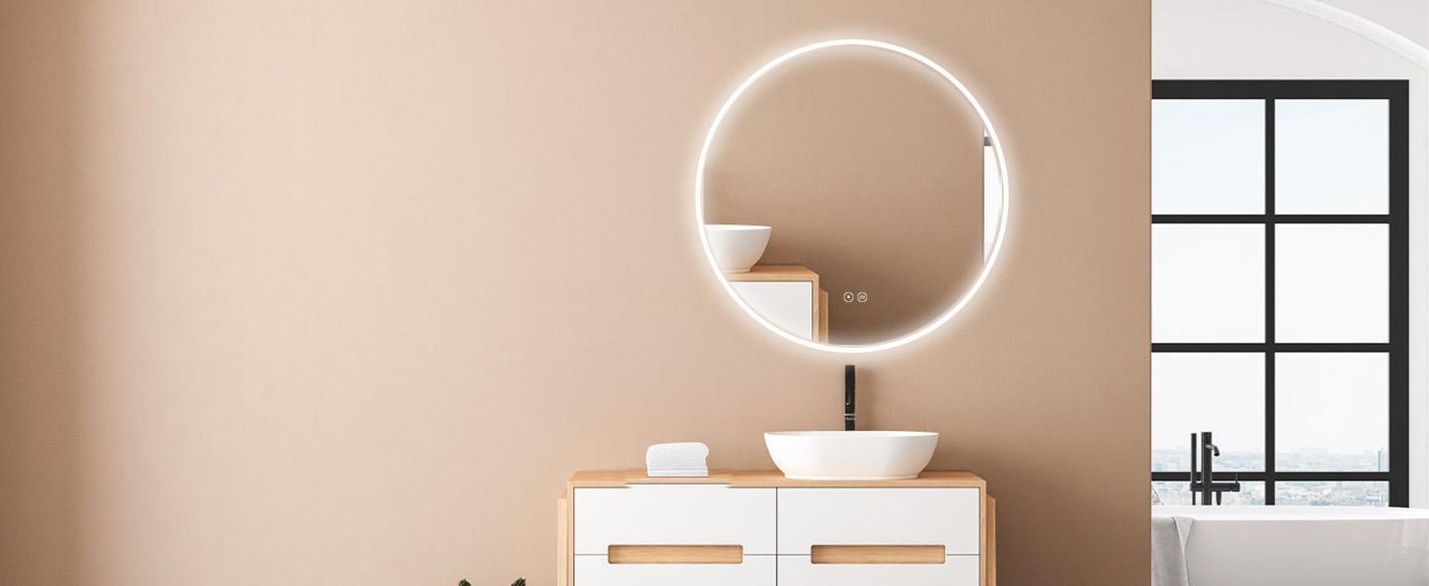 HOKOBadspiegel Anti-fog Rund 80cm mitRahmen+TouchSchalter+LichtWechsel Warmweiß-Kaltweiß-Neutral Licht mit TouchSchalter und Wandschalter einschaltbar