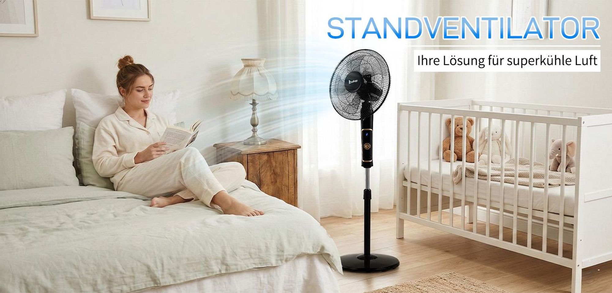 FCH Standventilator mit fünf Flügeln, Fernbedienung, 3 Windgeschwindigkeitsstufen und verstellbarer Höhe 65W