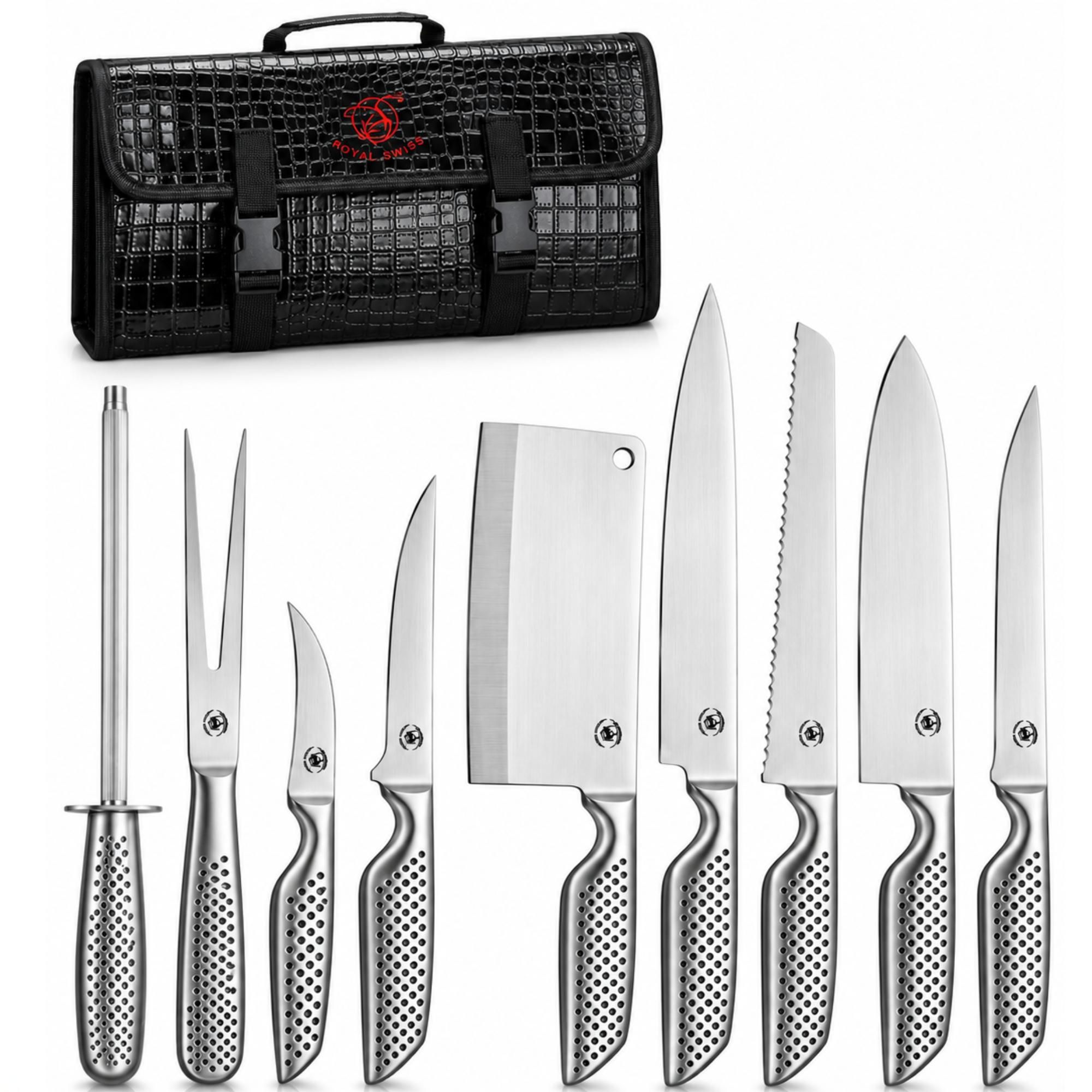 Messerset 10-teiliges Professionelle Küchenmesser aus Edelstahl  Aufbewahrungstasche Royal Swiss®
