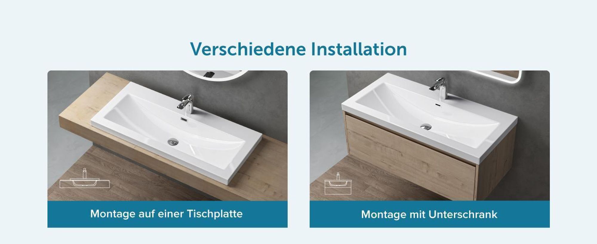 doporro Waschbecken Einbauwaschbecken aus mineralguss in weiß |BTH: 100x48x13 cm| Waschtisch Waschplatz| Col01