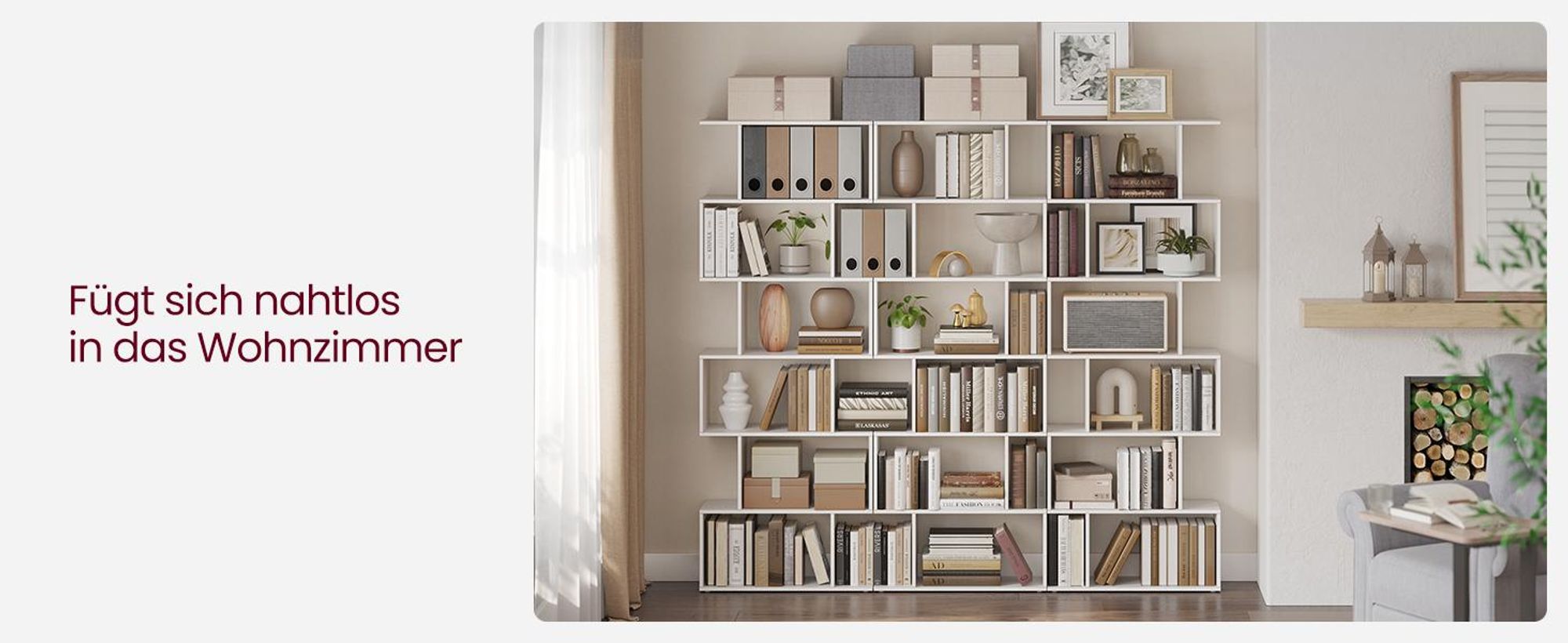 VASAGLE Bücherregal mit 6 Ebenen beige Standregal freistehender Schrank