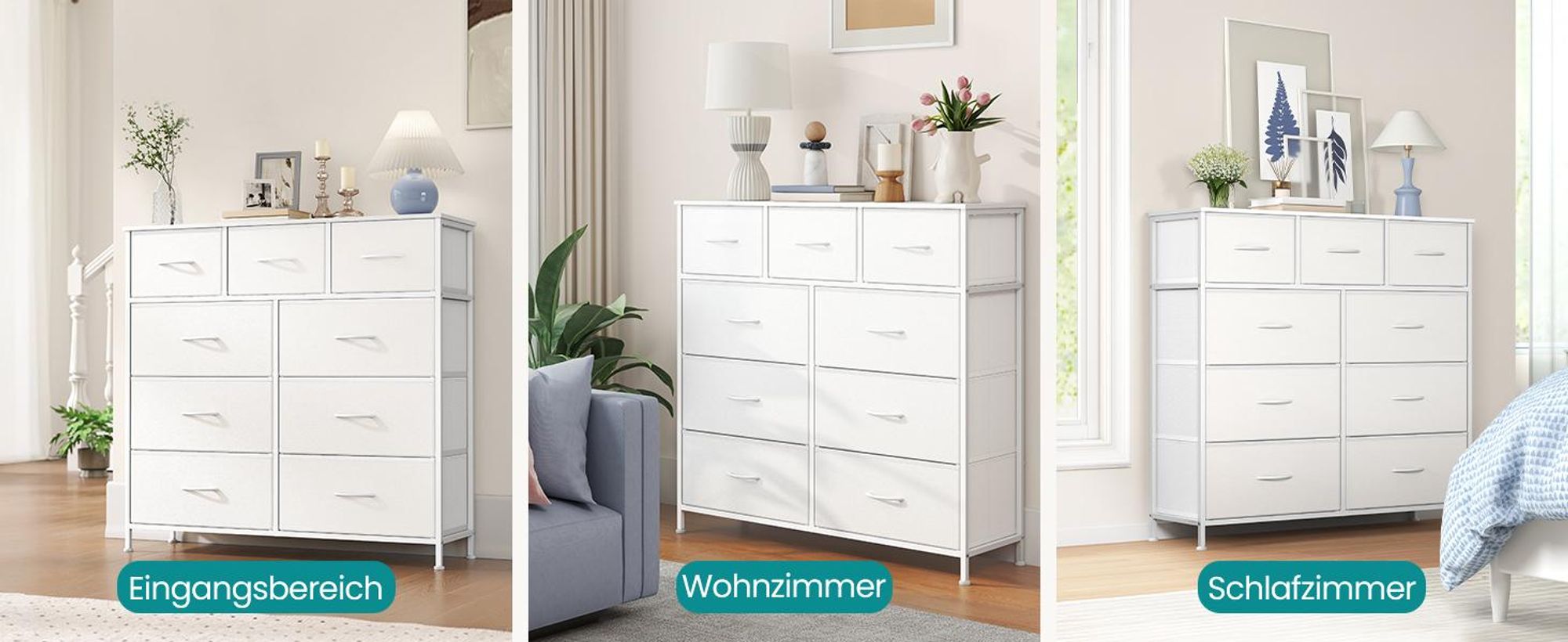 SONGMICS Kommode, Schrank, 9 Stoffschubladen, Aufbewahrungsschrank, Stahl