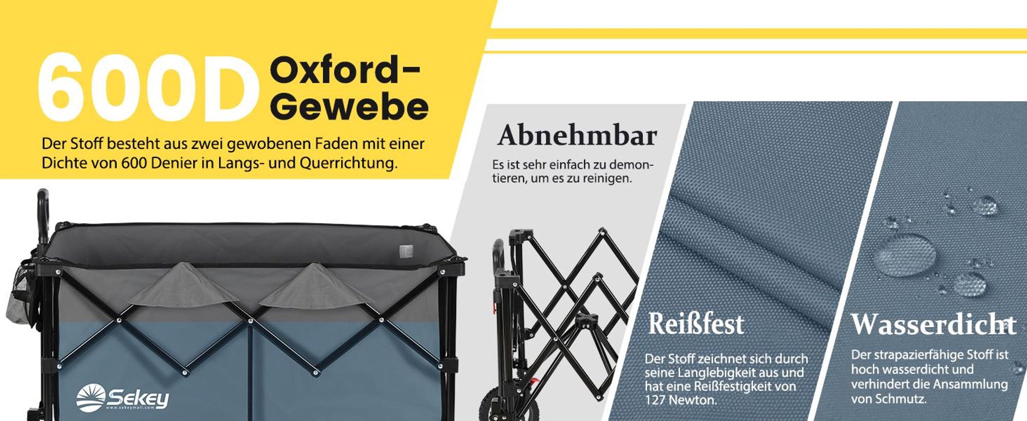 Sekey 150 KG Bollerwagen Faltbar Handwagen mit Bremsen und breiten Reifen, Blau