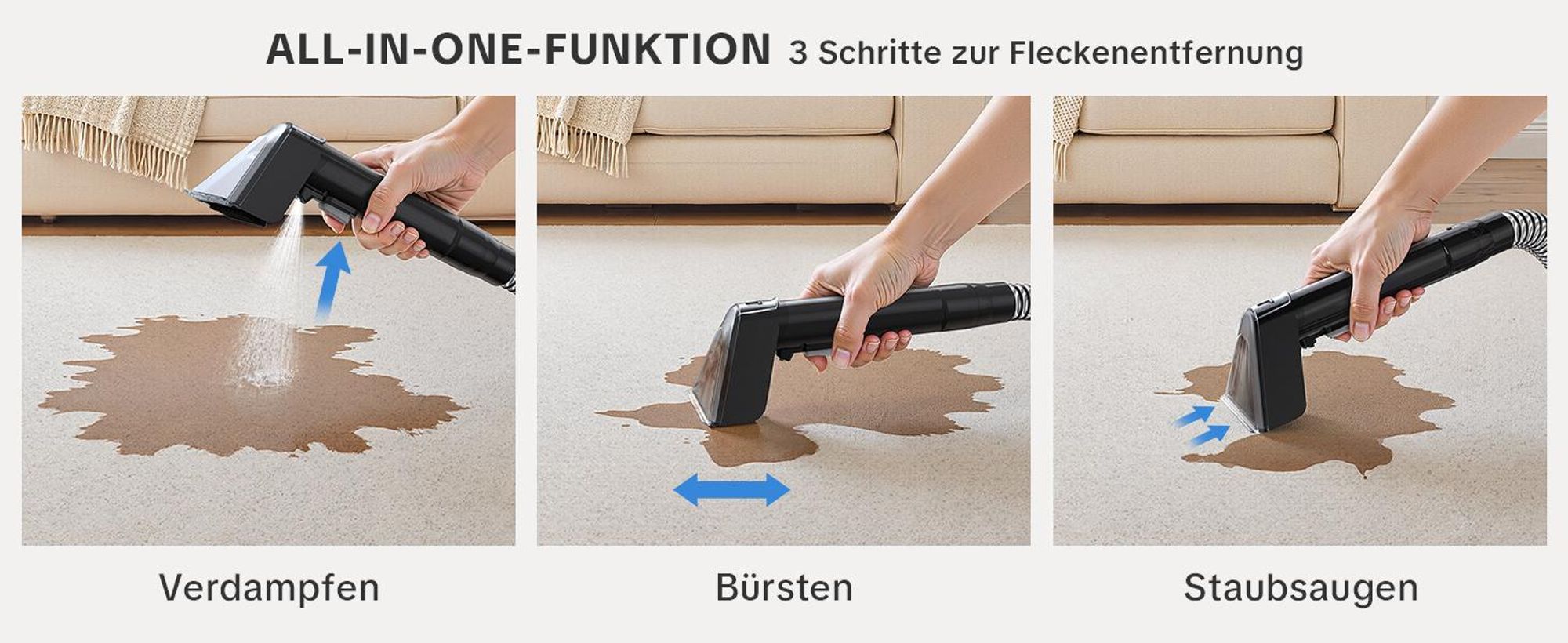 Teppichreiniger Waschsauger, Polsterreiniger, Gerät und Nassauger, 13500 PA Teppich-Reinigungsgerät, Fleckenreiniger, Matratzenreiniger, Sofareiniger
