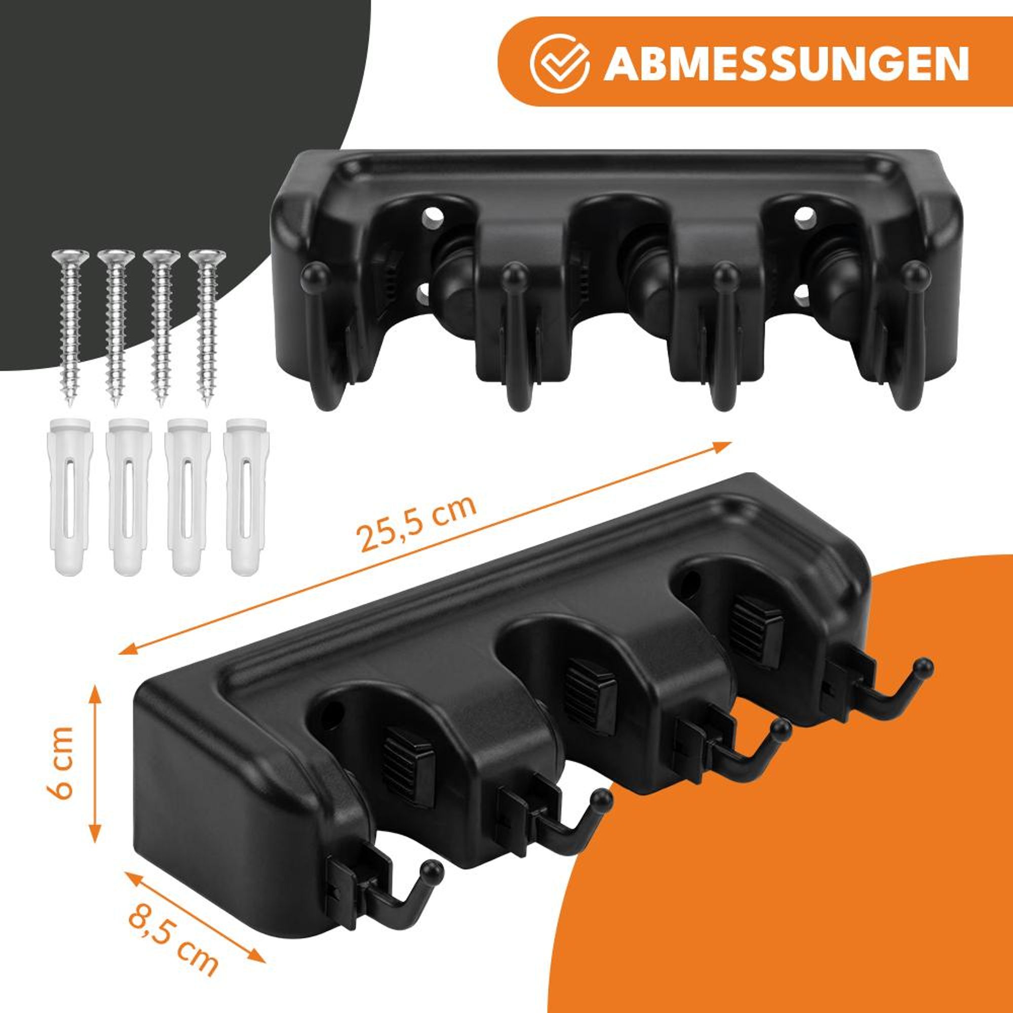 KRUMAD Besenhalterung Wand, 3 Regale und 4 Haken für Gartengeräte, Kompakter Werkzeughalter, Robustes PP+TPE Material, Ideal für Garage und Abstellrau