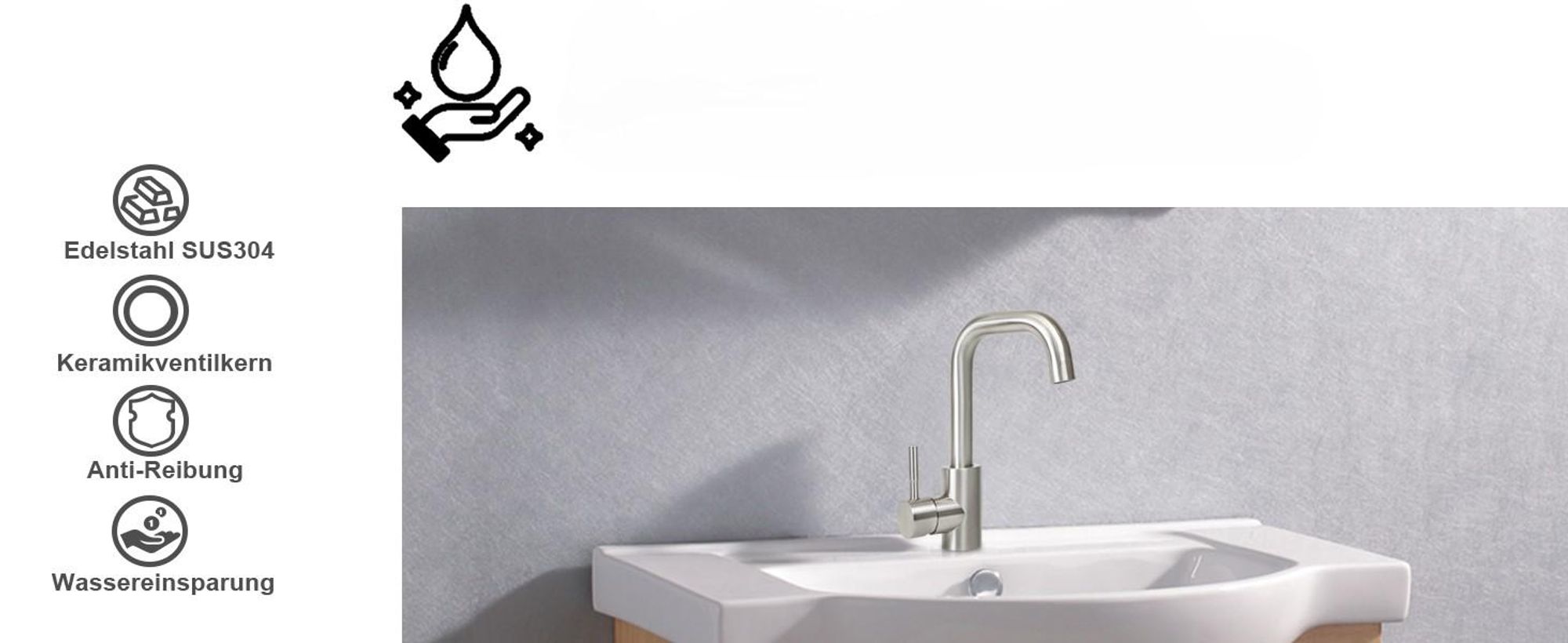 ZMH Wasserhahn bad Waschtischarmatur waschbecken - Armaturen Hochdruck Kaltwasserhahn mit Auslauf Höhe 100mm Armatur Edelstahl Mischbatterie für Badezimmer, Gebürsteter Nickel