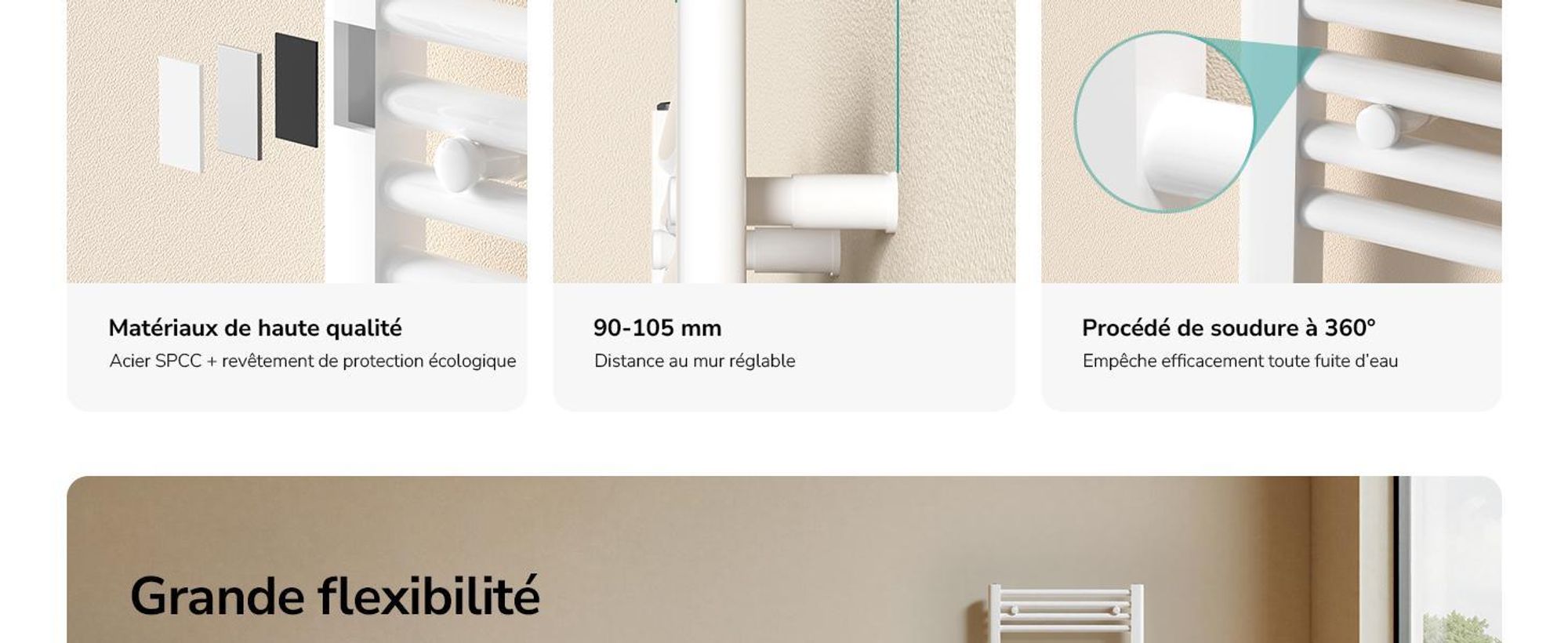 EMKE Radiateur sèche-serviettes de bain 50x160cm 654 watts blanc Radiateur de salle de bain raccord central sans thermoplongeur