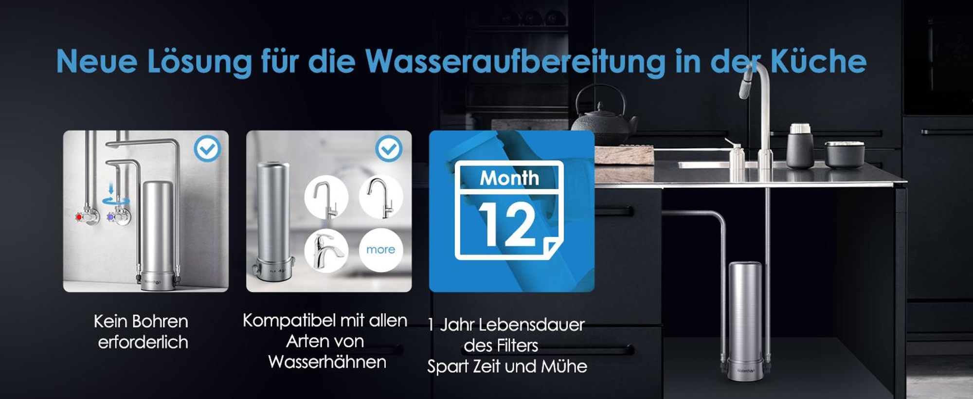 Waterdrop AS13 Untertisch Wasserfiltersystem 30.000 Liter, mit 1 WD-WF13 Ersatz-Wasserfilter