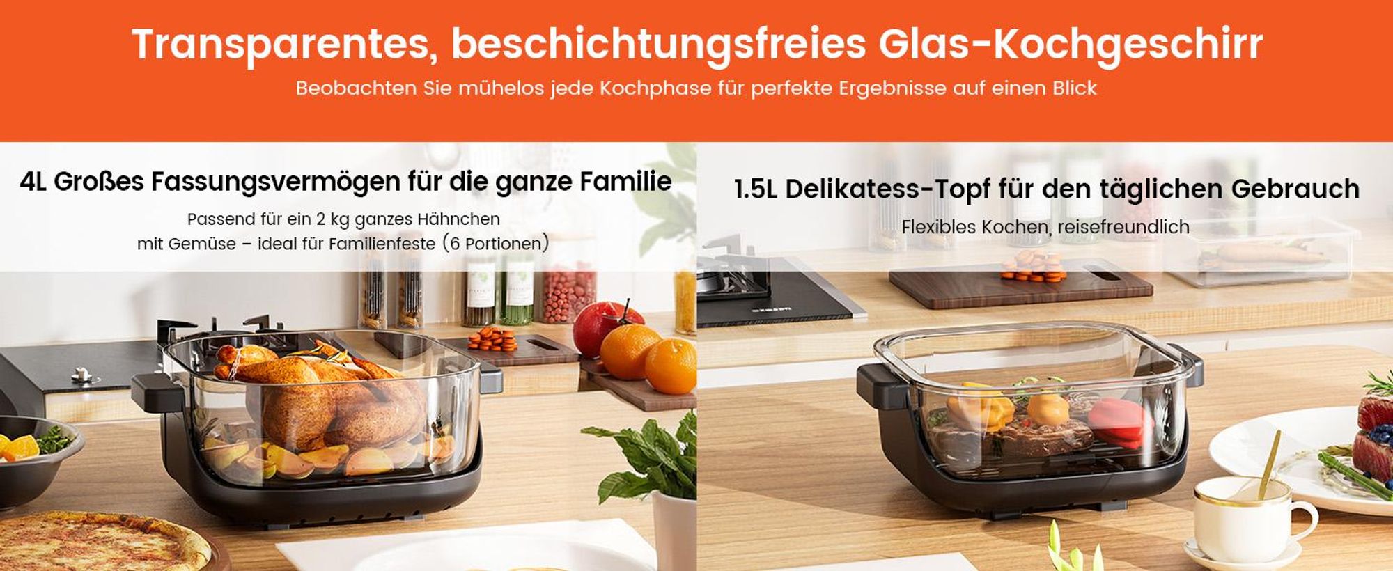 GTPLAYER Airfryer, Multifunktionale Heißluftfritteuse 4 Liter mit mit Easy-View-Fenster, Glasbehälter, Hi-Fry, automatische Abschaltung, digital