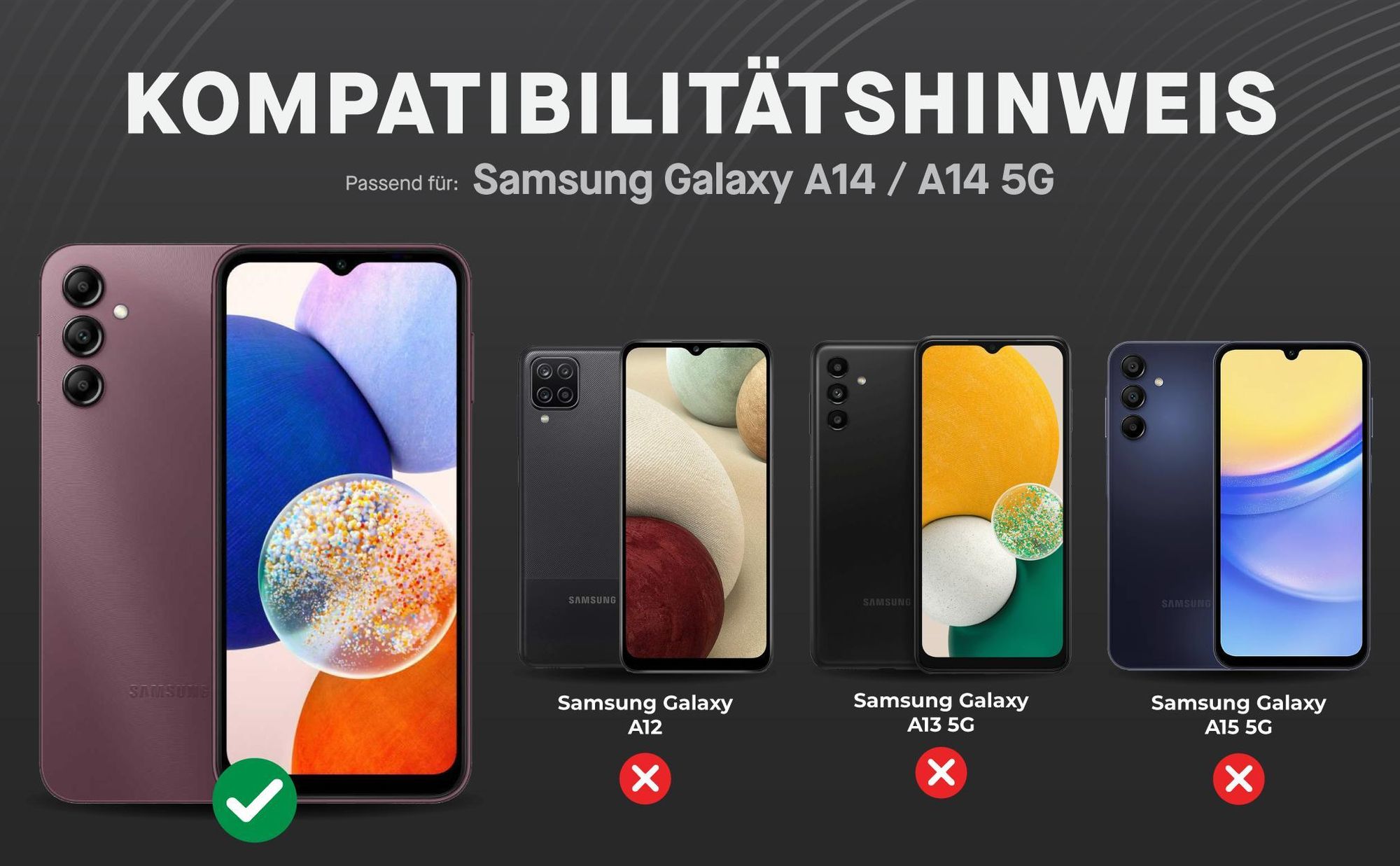 Kompatibilitätshinweise Displayglas für Samsung Galaxy A14 & A14 5G