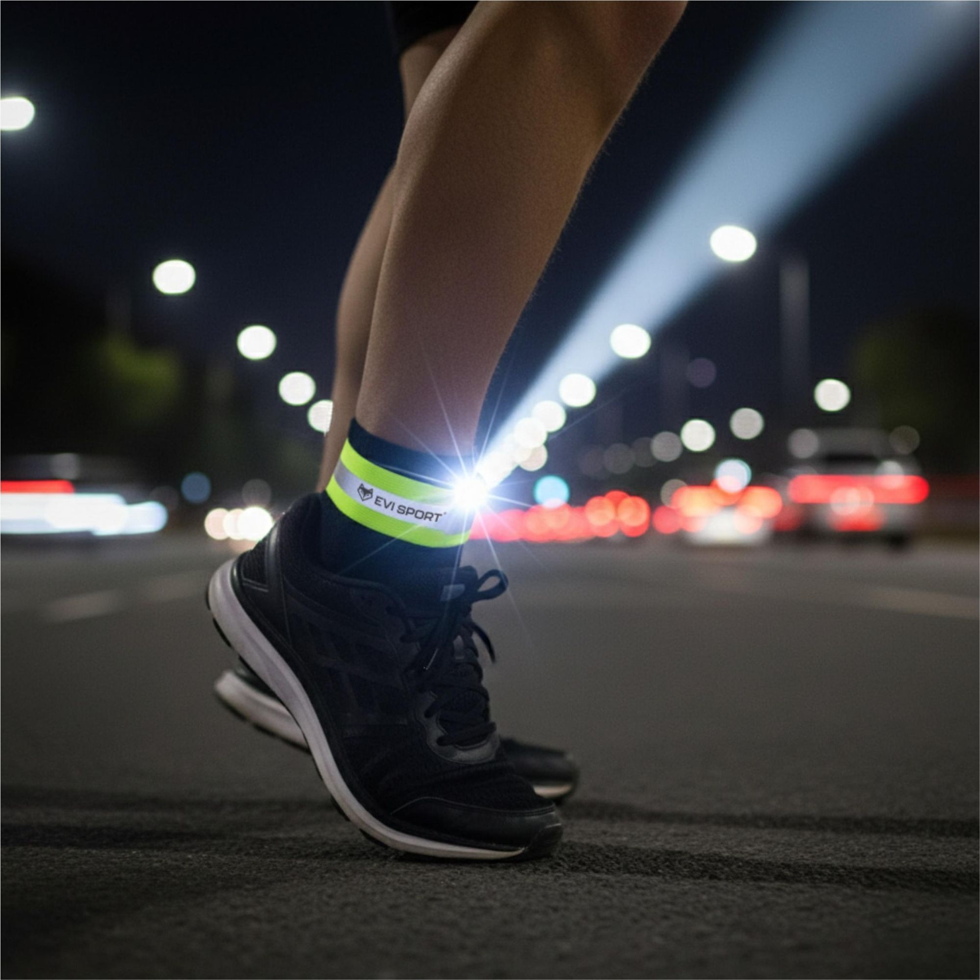 Reflektorband 2er Set, Reflektor zum Laufen & Radfahren, Sicherheitsband verstellbar mit Klettverschluss für Arm & Bein, EVI SPORT ActiveFlash Grün