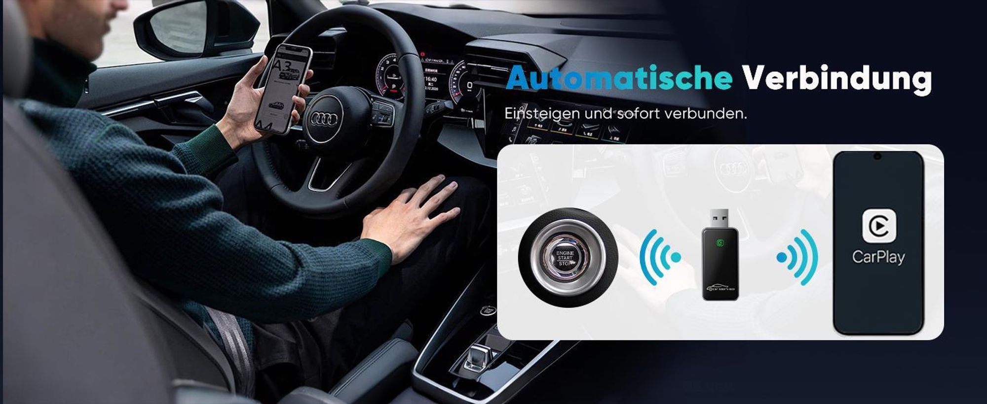 Salcar Kabelloser CarPlay Adapter Wireless für iPhone iOS 10+ & mit eingebautem Auto Carplay