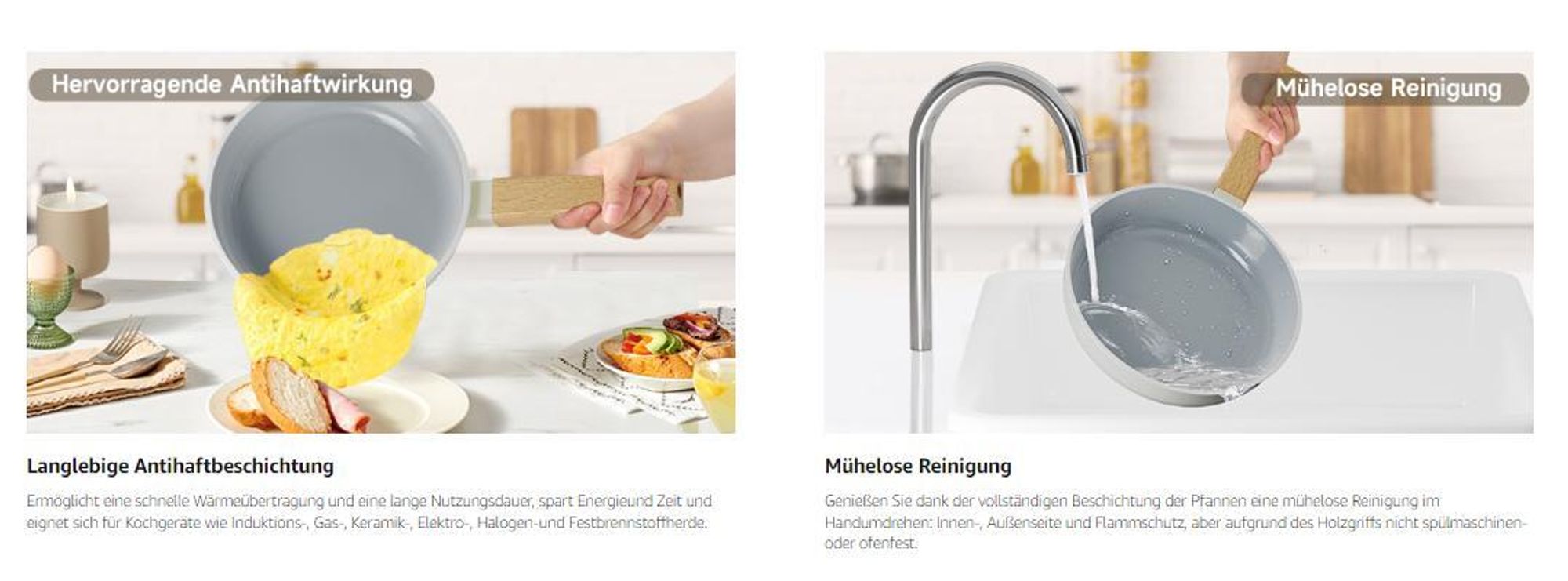 Pfannenset 3tlg Bratpfanne 20/24/28cm Pfanne Induktion mit Antihaft-Beschichtung