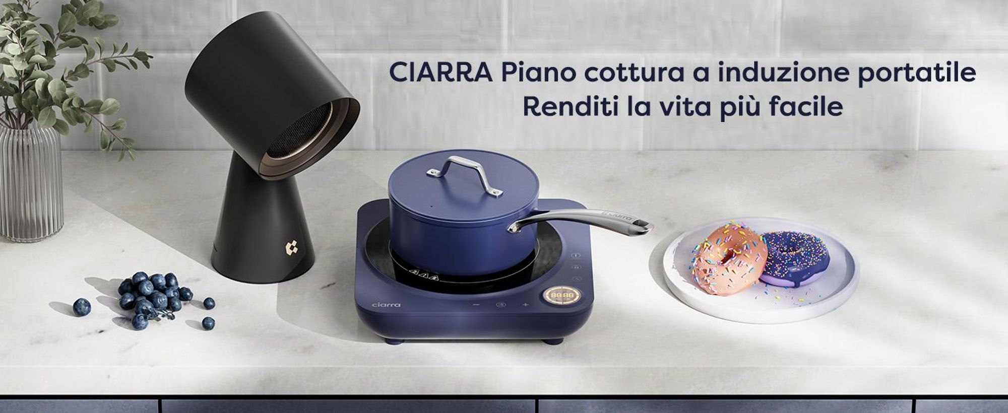CIARRA piano cottura a induzione singolo Piano cottura a induzione 1 piastra 2000W piano cottura singolo Touch-Control VM1TIHA-M