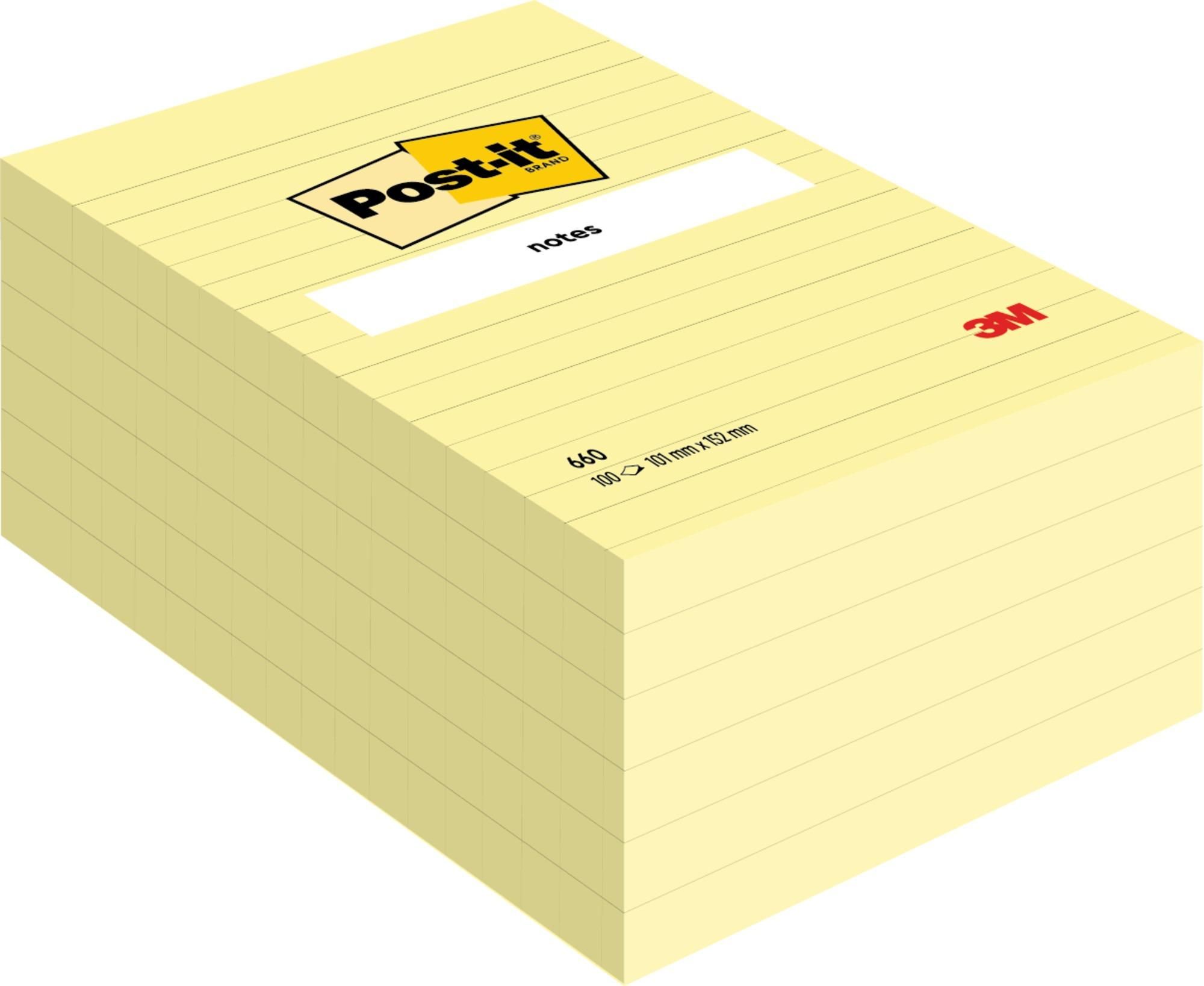 Post-it® Notes Gelb Großformat Liniert Haftnotizen 101x152mm 6 Blöcke 100 Blatt