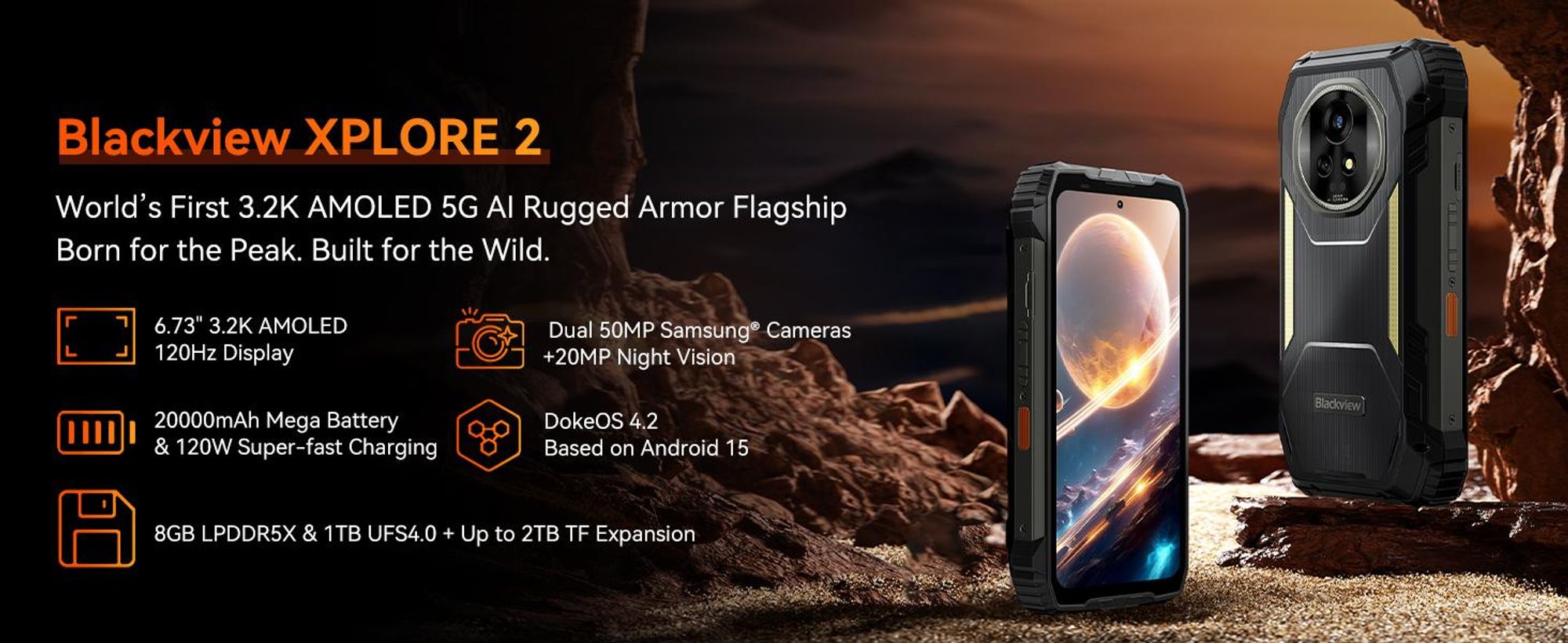 2026 Blckview XPLORE 2 5G eSIM Ohne Vertrag Outdoor Handy,48GB+1TB,Dimensity 8300/120W,20000 mAh, 50MP+20MP, Infrarot-Fernbedienung,NFC/IP69K