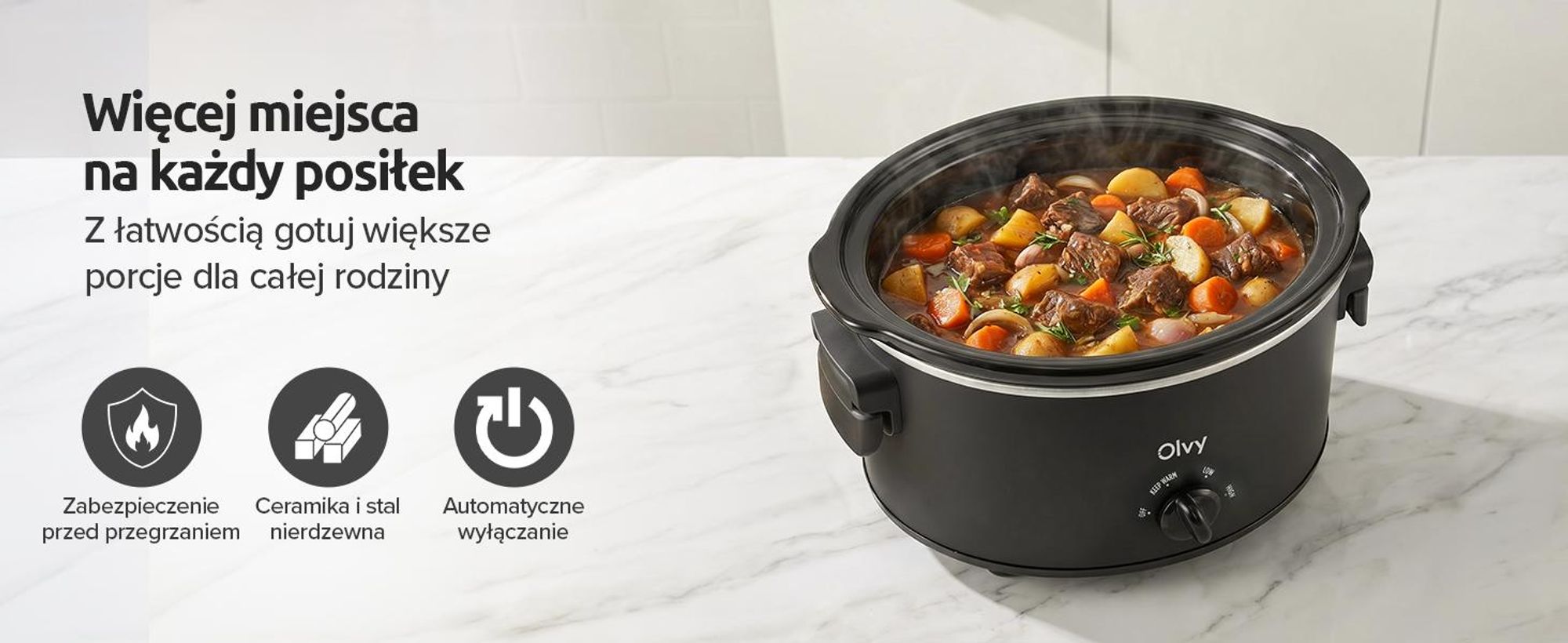 Wolnowar Olvy 6 l – ceramiczny wkład – w zestawie książka kucharska – funkcja utrzymywania ciepła