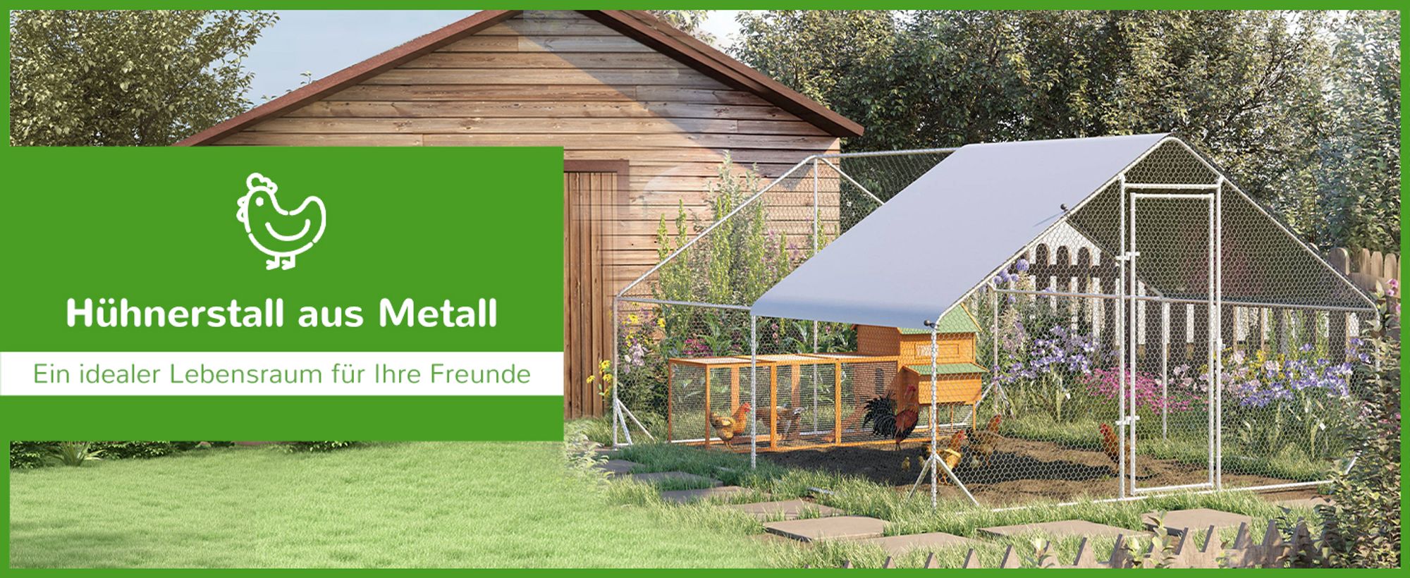 PawHut Hühnerstall Freilaufgehege XXL mit Schatten Dach Stahl 3 x 4 x 2 m