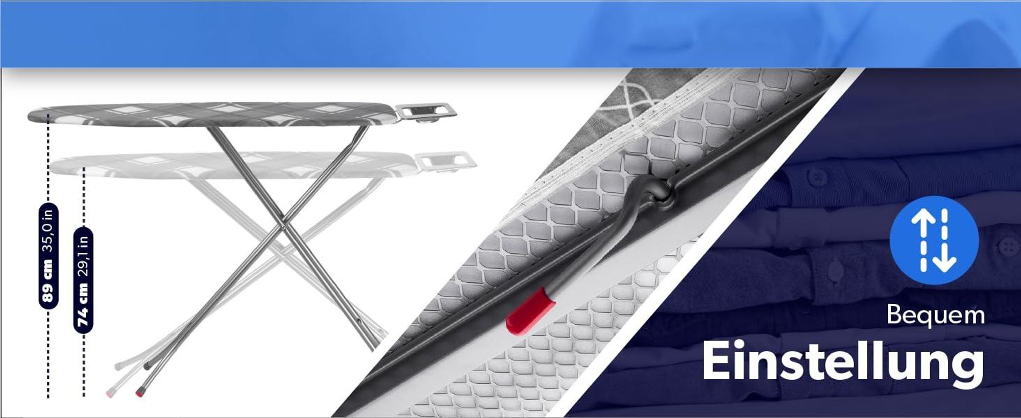 KADAX Klappbares Bügelbrett „Brusand", Dampfbügelbrett mit Metallnetz, 114 cm, Kariert