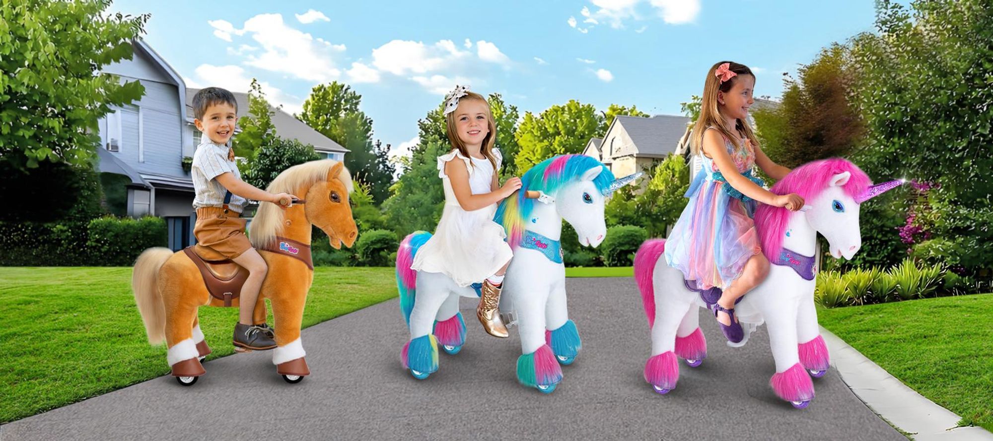PonyCycle Modell Y Ride-on Einhorn für Kinder 3-4 mit Bremse und Geräuschen, Rosa Einhorn-Spielzeug auf Rädern, Weihnachtsgeschenk für Kinder – Y352
