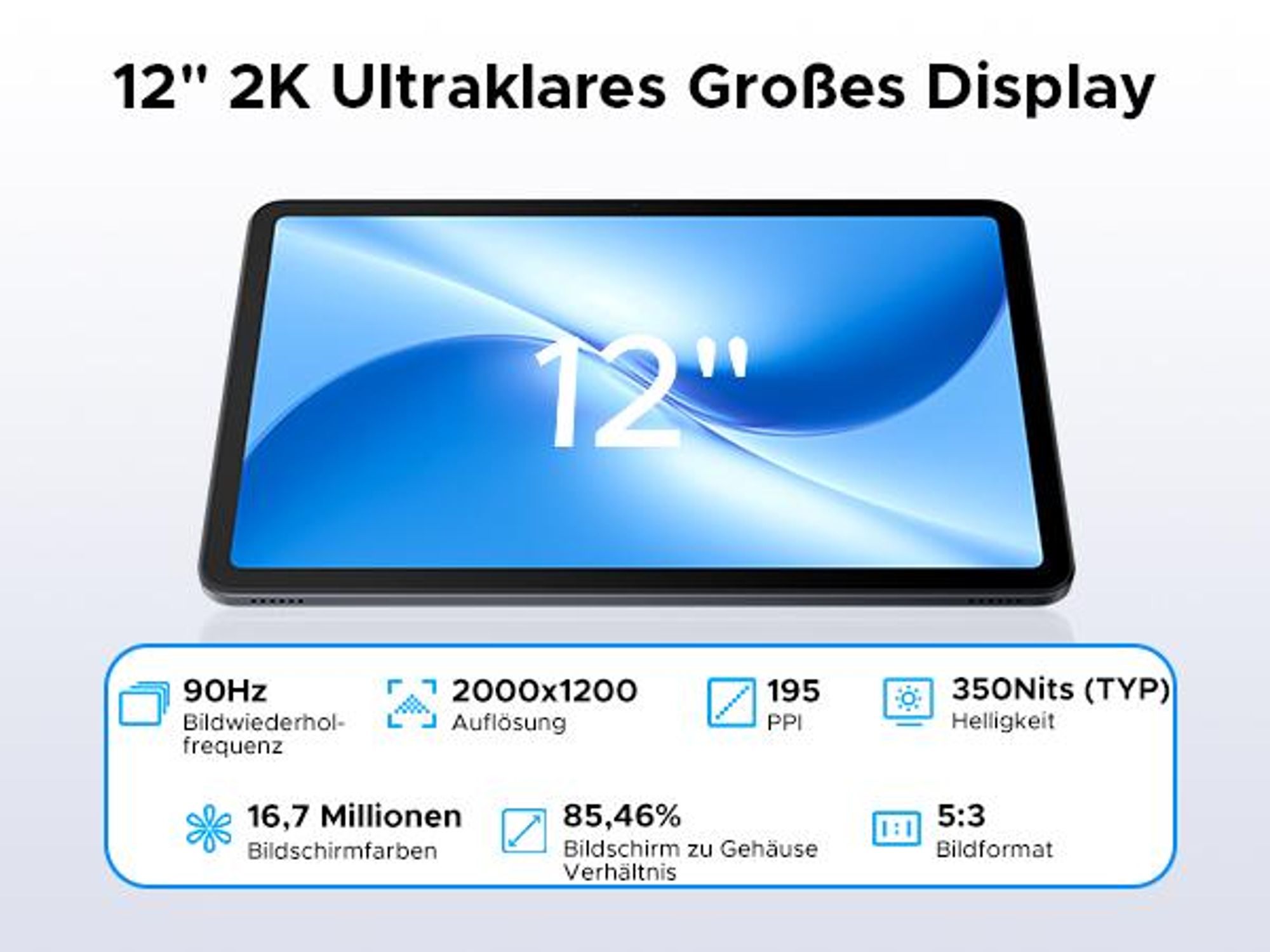 DOOGEE U12 Tablet Android 16, 12 Zoll, 24GB+128GB, 9000mAh, 90Hz – Bundle mit Schutzhülle, Bluetooth-Tastatur, Bluetooth-Maus, Schutzfolie und Eingabe
