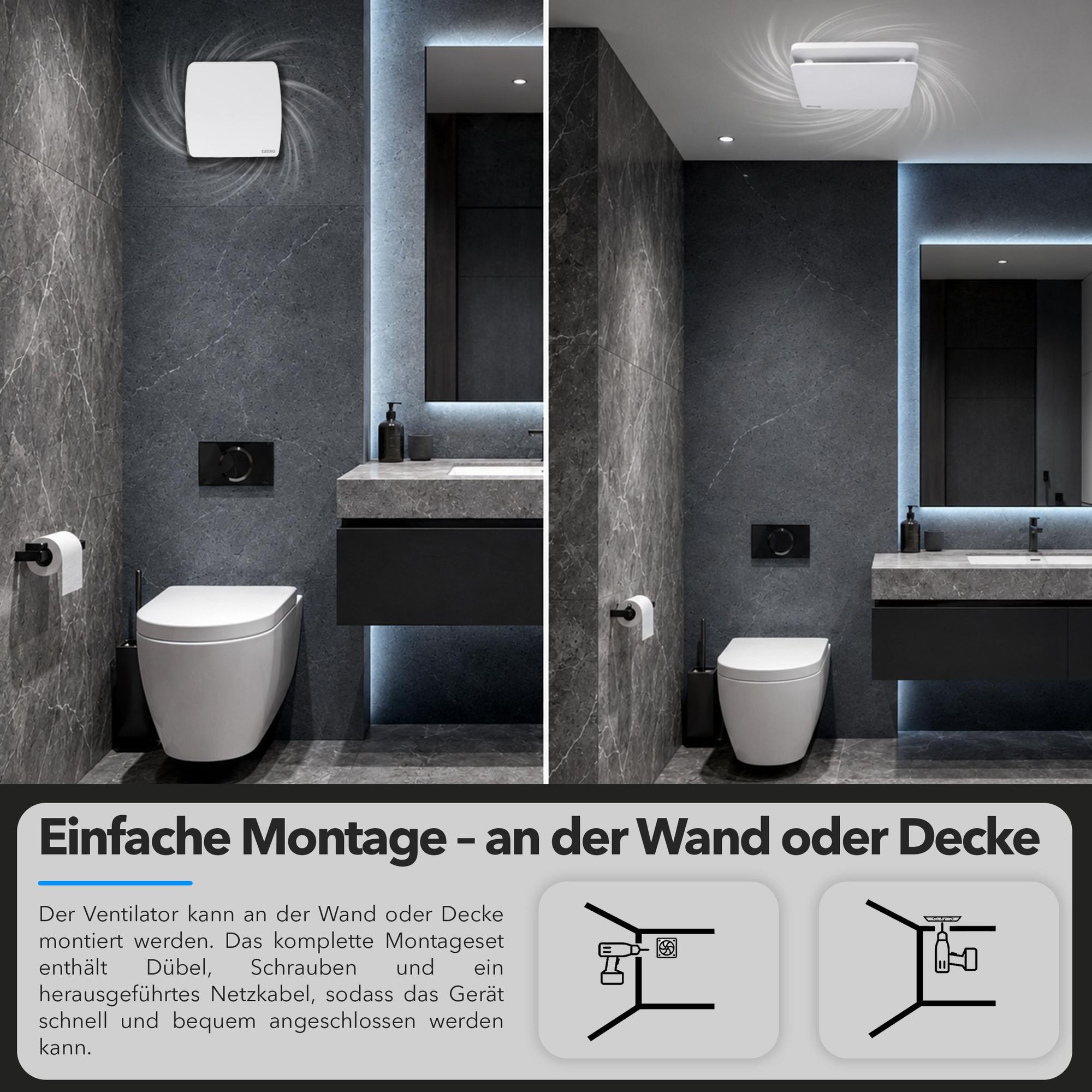 EBERG AXI 100 T Badlüfter 100 mm Timer Rückstauklappe Weiß
