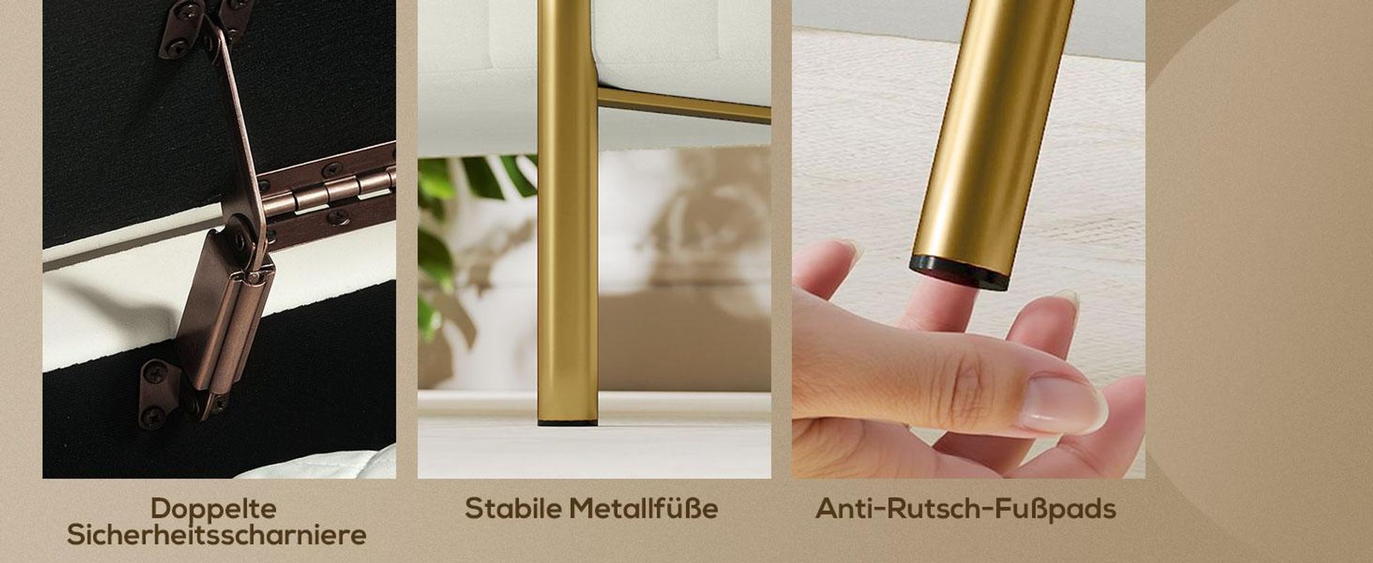 HOMCOM Sitzbank mit Stauraum Polsterbank mit Samtoptik, Metallbeine, Cremeweiß