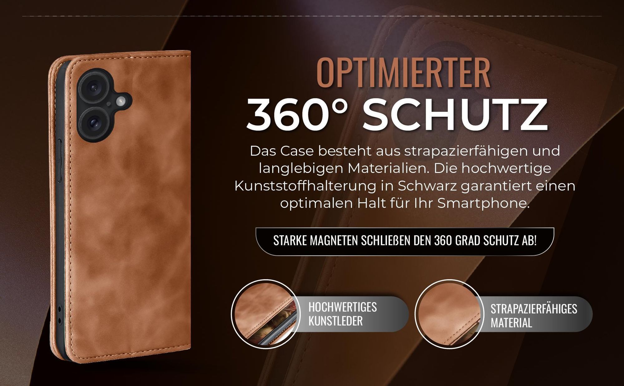 Hellbraune Handyhülle für Apple iPhone 16 mit 360 Grad Schutz