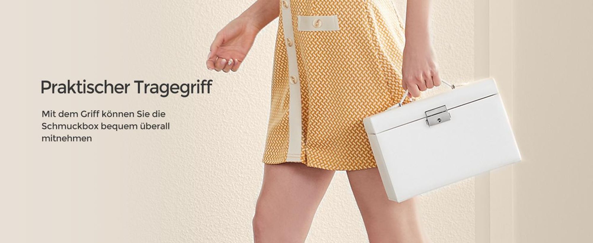SONGMICS Schmuckkästchen 4 Ebenen, mit Griff, 3 Schubladen, Spiegel, Schloss