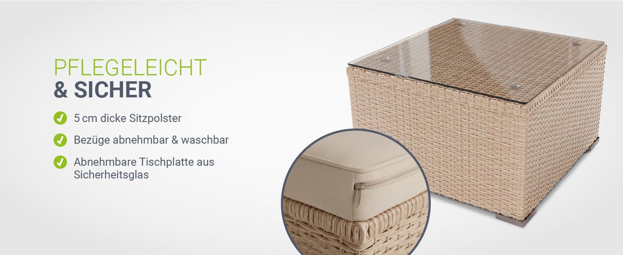 Juskys Polyrattan Lounge Punta Cana L creme – Gartenlounge für 4-5 Personen – Sitzgruppe mit Sessel, Sofa, Tisch & Hocker - Sitzbezüge Sand