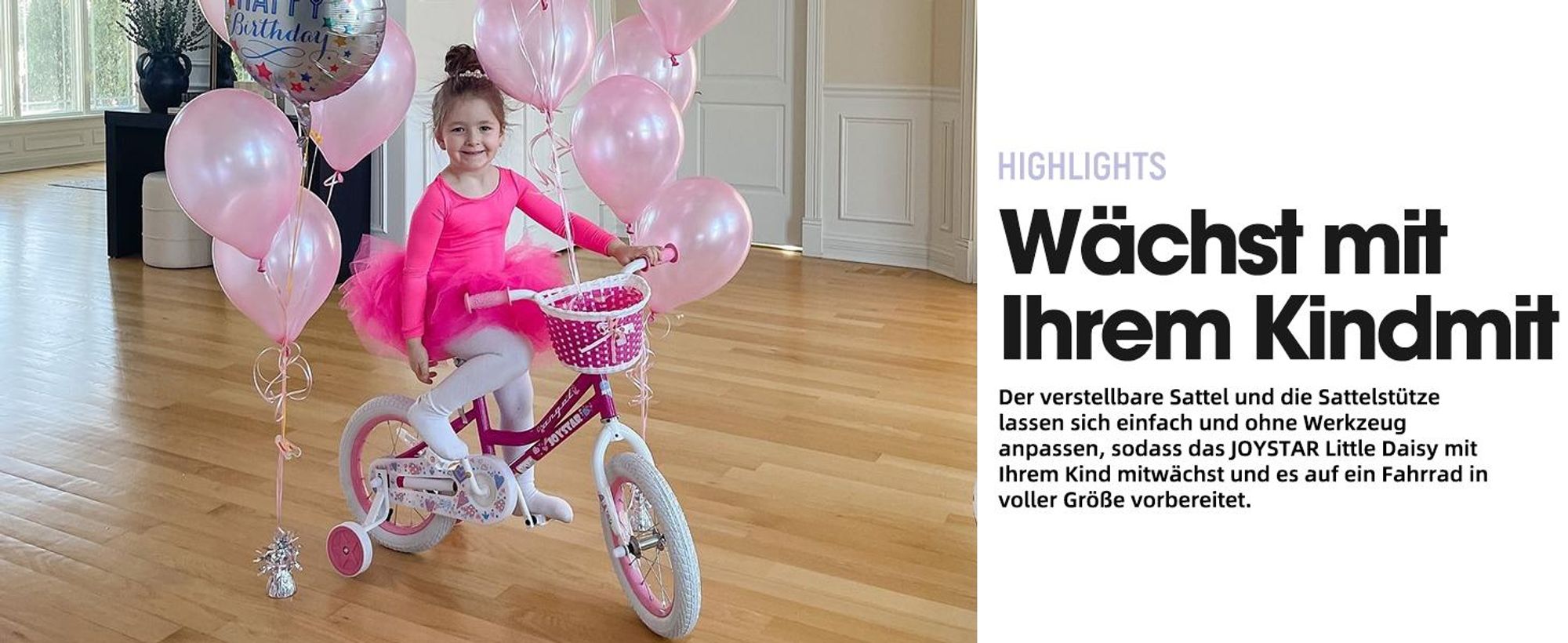 HILAND 14 Zoll Mädchen Kinderfahrrad mit Korb & Bändern, Vorderen Zangenbremse & Rückwärtige Pedalbremse, Stützräder, Hell-Pink