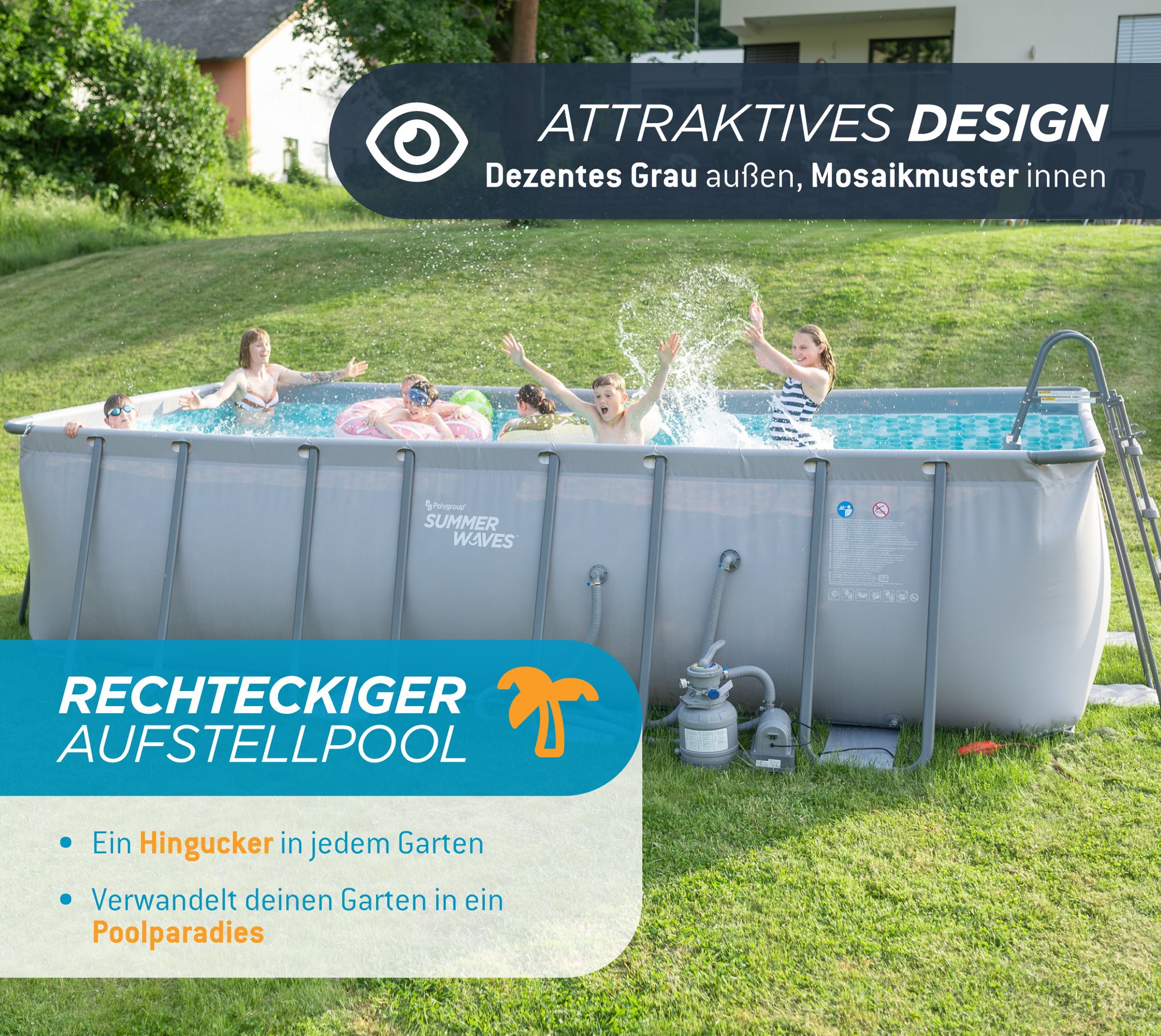 Summer Waves Elite Frame Pool Aufstellpool rechteckig Komplettset Grau 549x274x132 cm