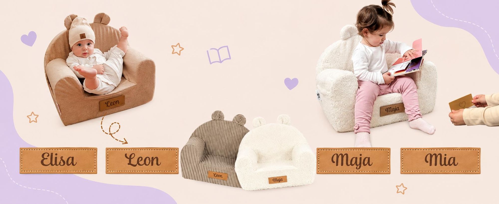 Flumi poltroncina bambini con nome – morbida, in gommapiuma