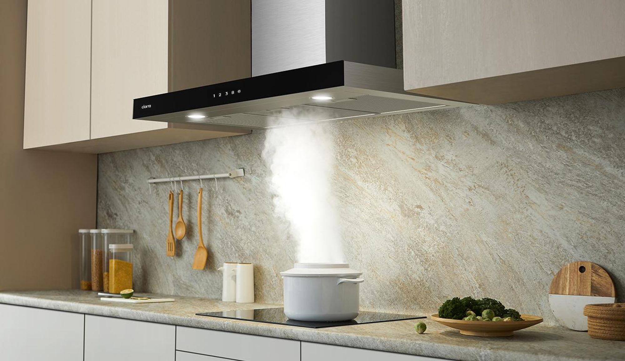 CIARRA A+++ 650 m³/h Hotte d'aspiration murale 90cm WIFI +APP & Touch Control Boost VMS9102