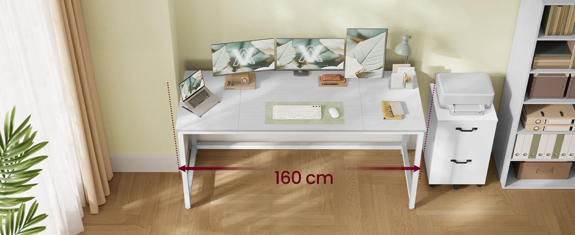 VASAGLE Tisch, Computertisch, Bürotisch, 160 x 60 x 76 cm, ahornweiß-perlweiß