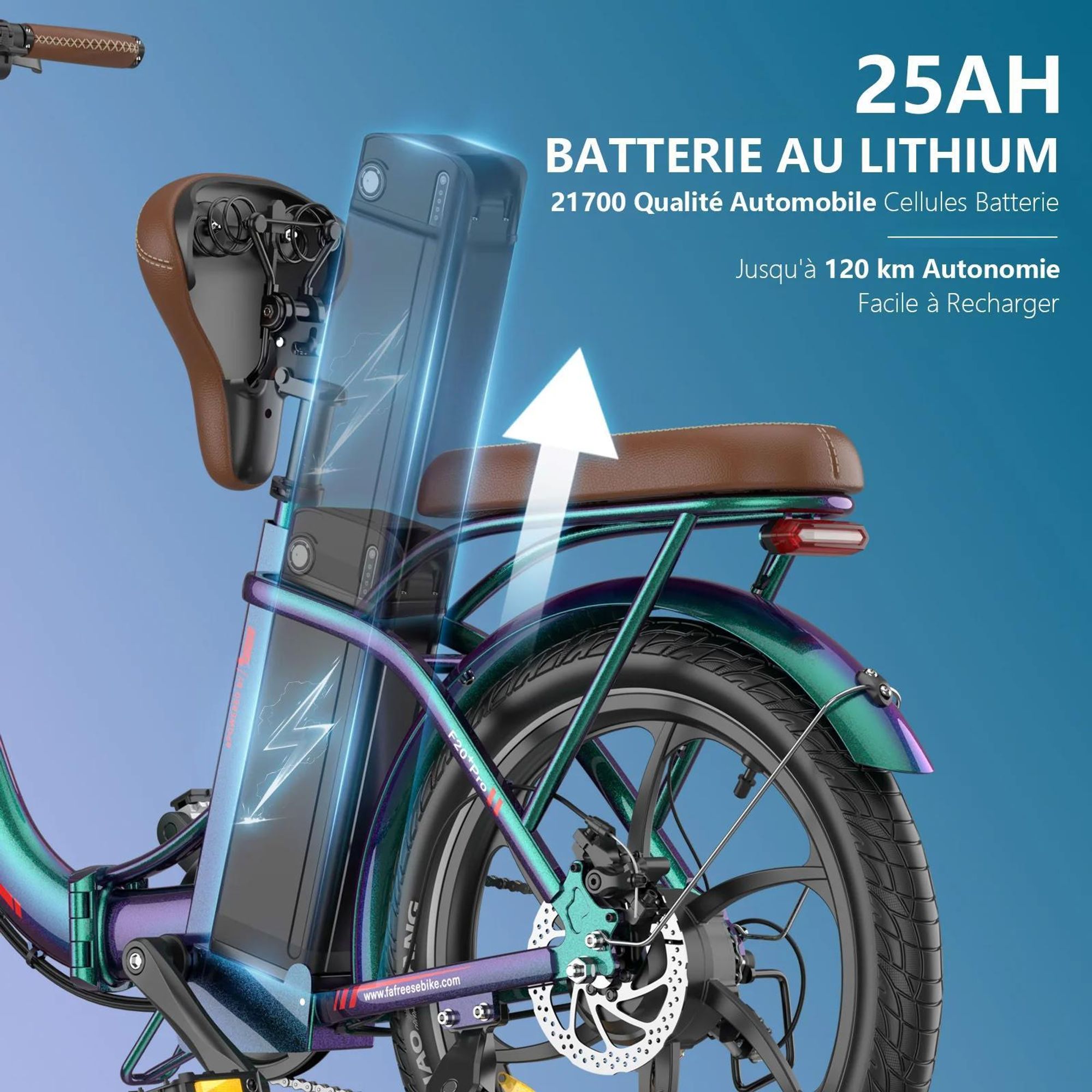 Vélo Électrique FAFREES F20+ Pro - Moteur 250W Batterie 36V25Ah 20'' Pneus Freins À Disque Mécaniques - Bleu Aurore