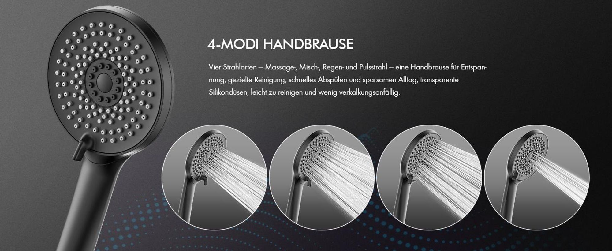 Homelody Duschsystem,Regendusche Duschset ohne Armatur,Überkopfbrause Handbrause Duschsäule mit Umsteller,Edelstahl, 4 Wassersprühfunktionen Schwarz