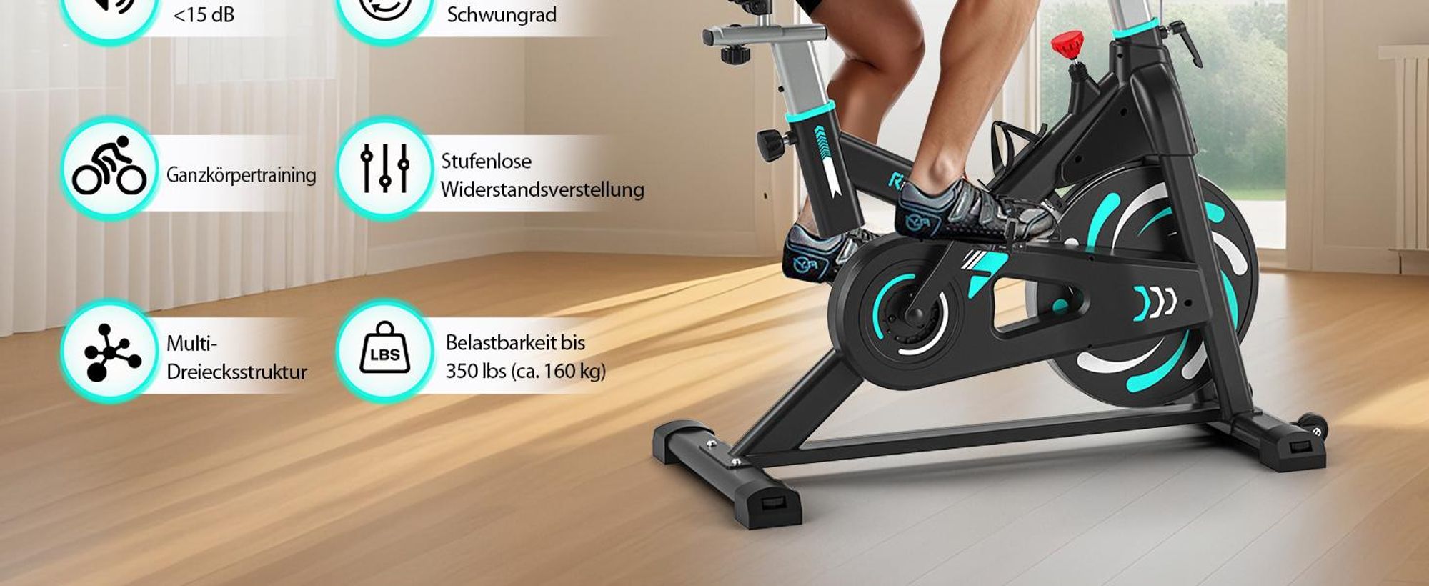 Magnetwiderstand Heimtrainer, Ultraleises Fahrrad mit LCD Display, Mehrstufig einstellbarer Widerstand, Belastbar bis 160 kg