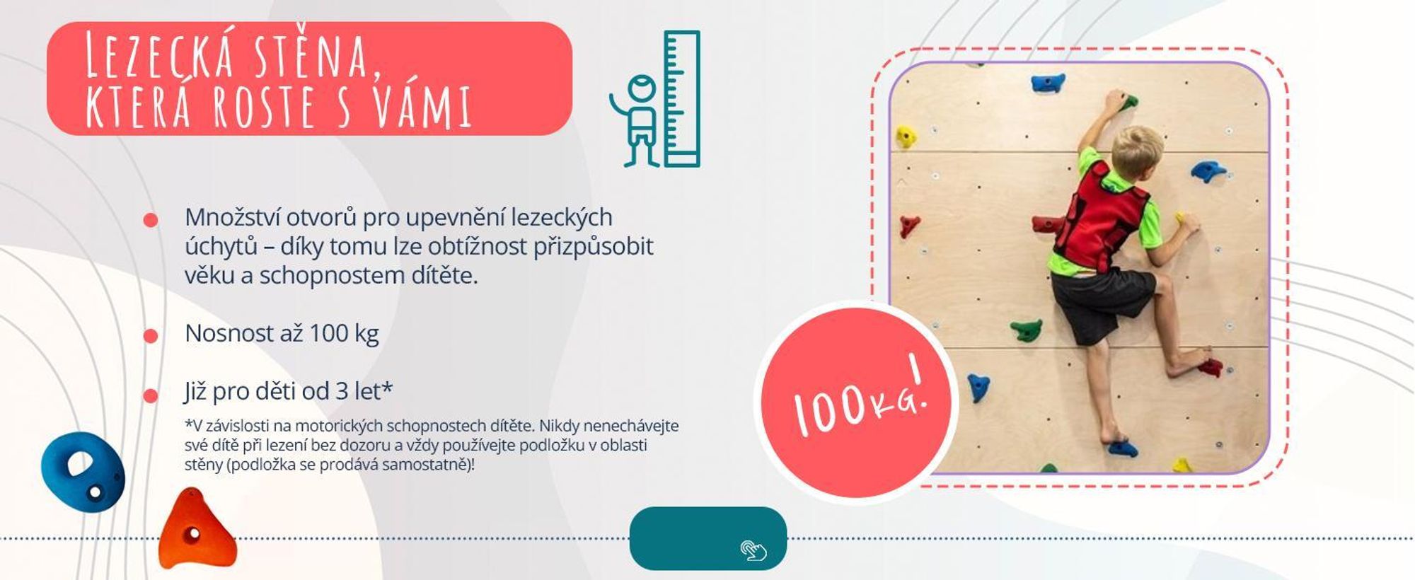 Create for you® – Domácí lezecká stěna pro děti, 5 Úchytů 60 x 120 cm