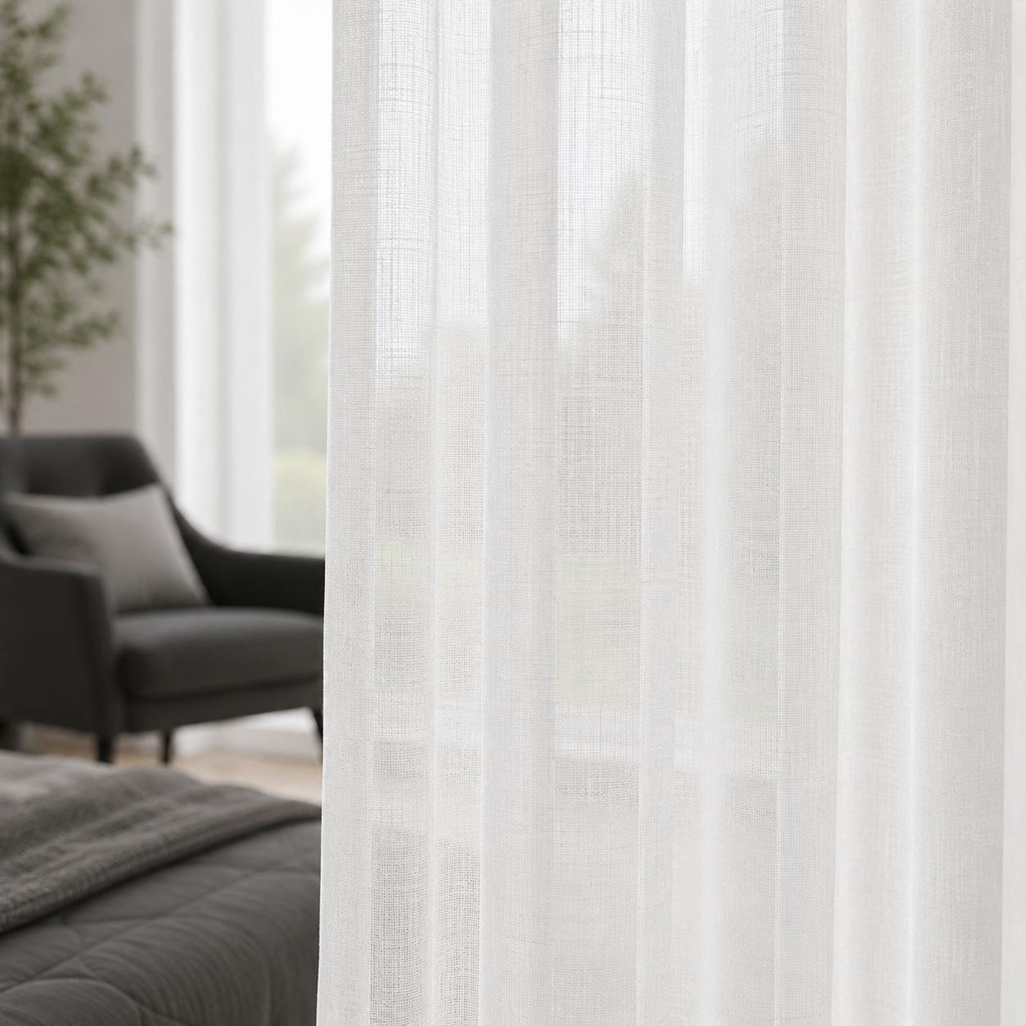 Weiß Vorhänge mit Kräuselband 132X244cm 2er Set  Transparent Voile Gardinen mit Tunnelzug Dekoschal Gardinenschal