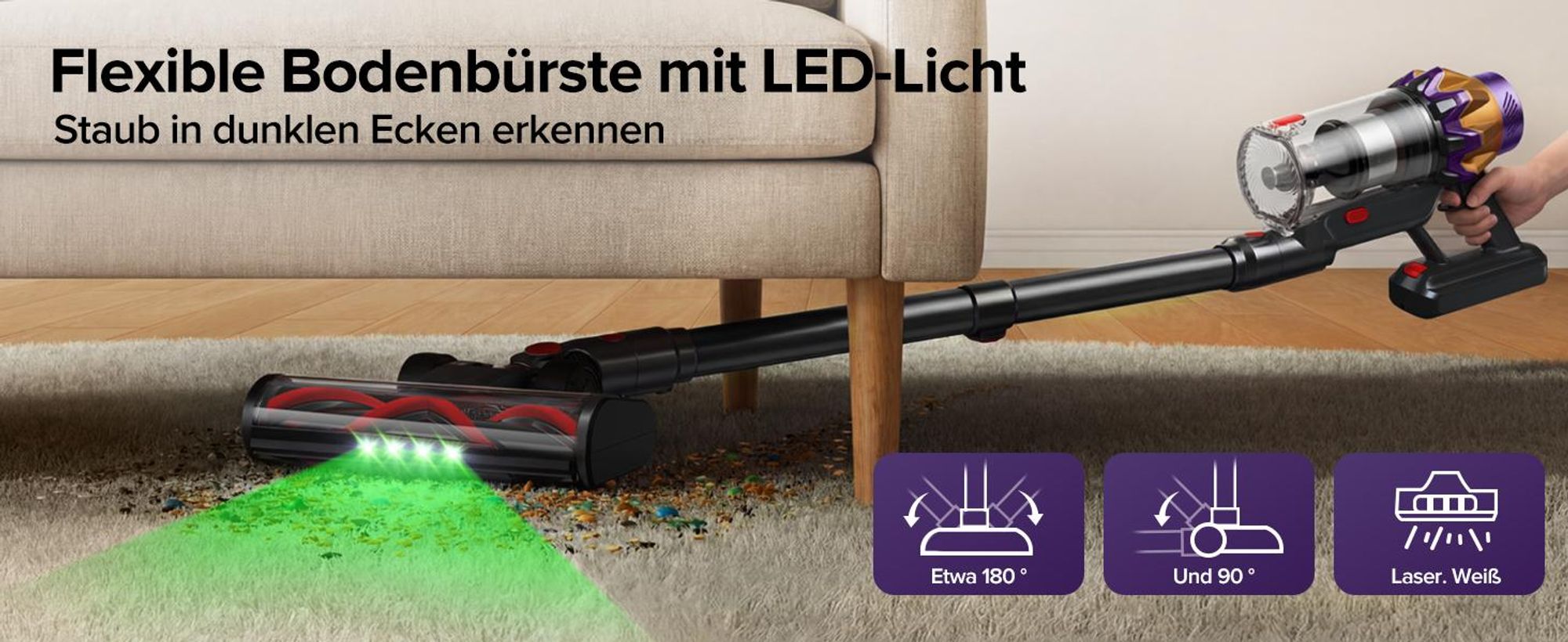 Lubluelu P6 Akku Staubsauger 78kPa Stielstaubsauger Handstaubsauger 50min.Selbststehender 450W Staubsauger Kabellos mit LED Display Anti-Tangle-Bürste