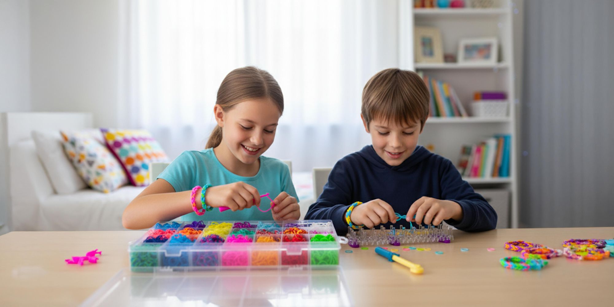 Mega Gummibänder Set 6800 Teile für Armbänder, DIY Loom Bands XXL Box mit Webrahmen & 22 Farben, Bastelset Kinder Schmuck selber machen, EVI TOYS
