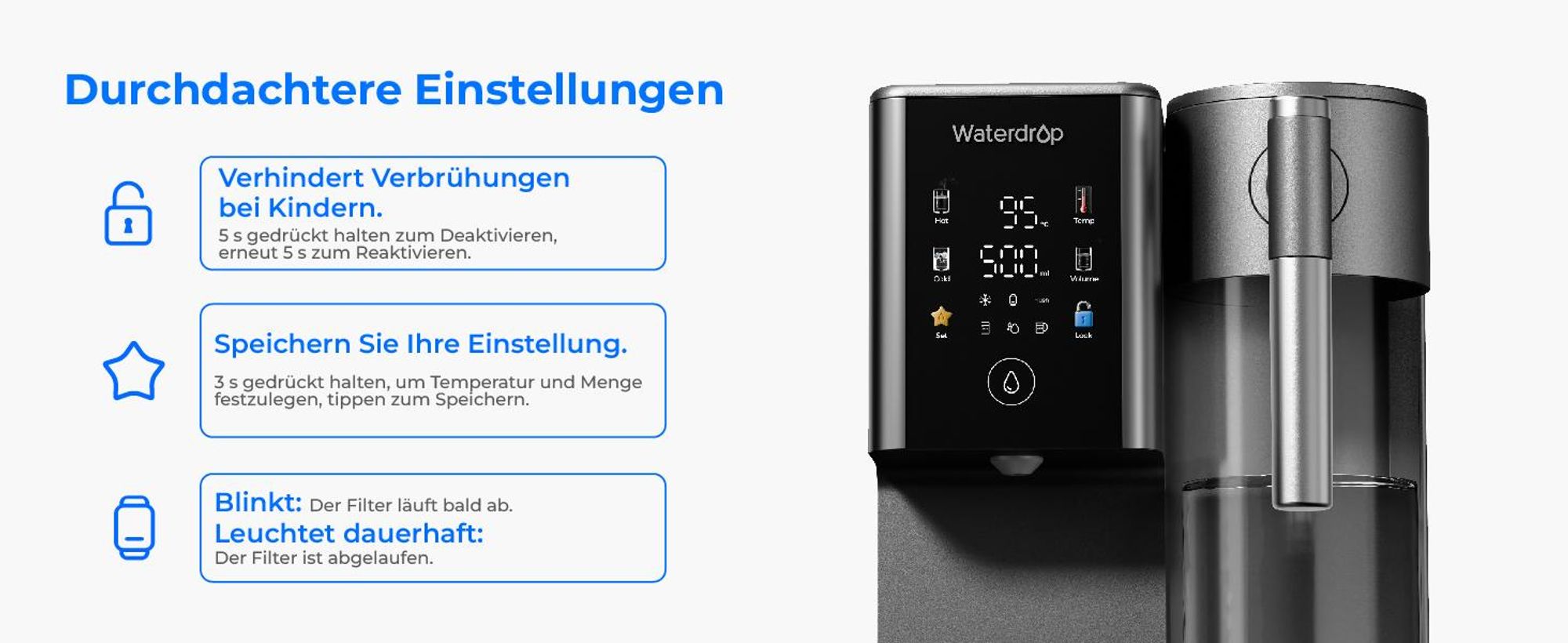 [Mineralisiert] Waterdrop WD-A2G Auftisch-Umkehrosmoseanlage, Heiß- und Kalt-RO, Tragbarer Reinwassertank, 6 Temperaturen