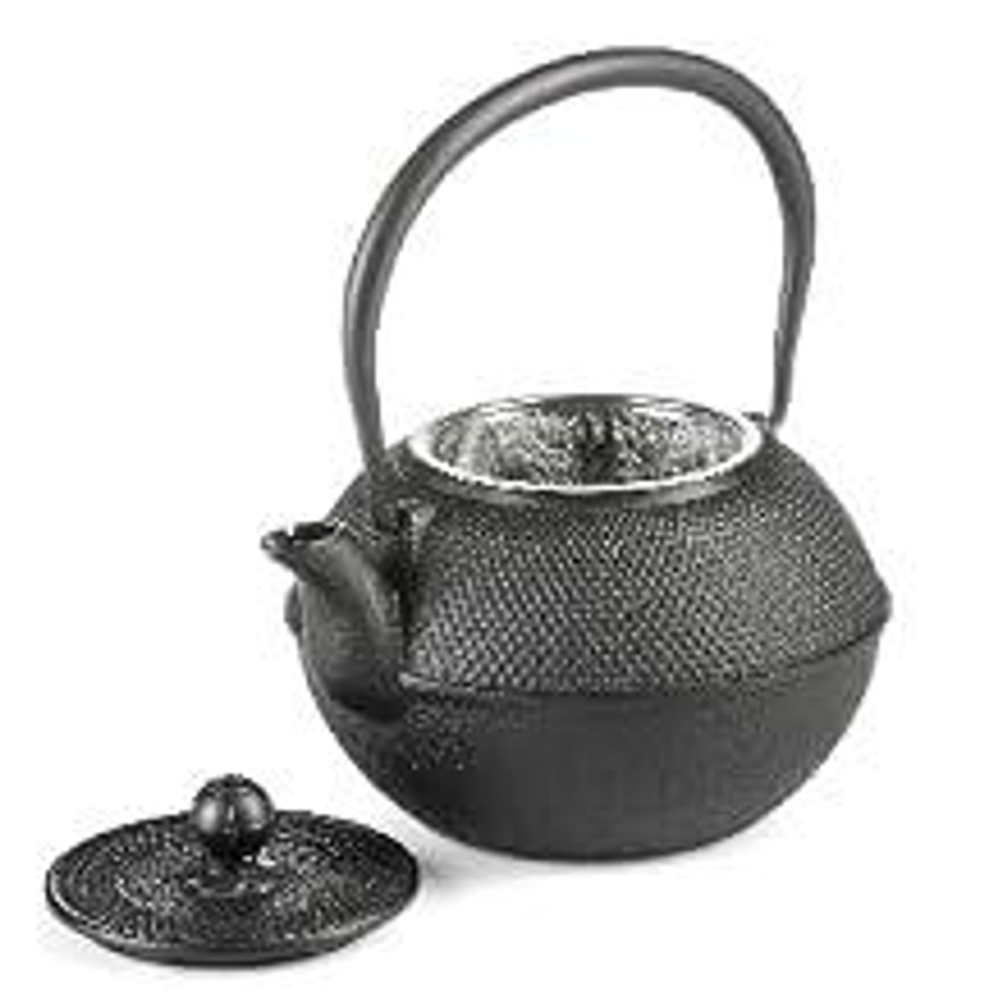 Dimono Asiatische Teekanne aus Gusseisen Schwarz | 1,3L Tee Set mit Stövchen, 2 Tassen & Sieb | Handgefertigt & Emaille-Beschichtung