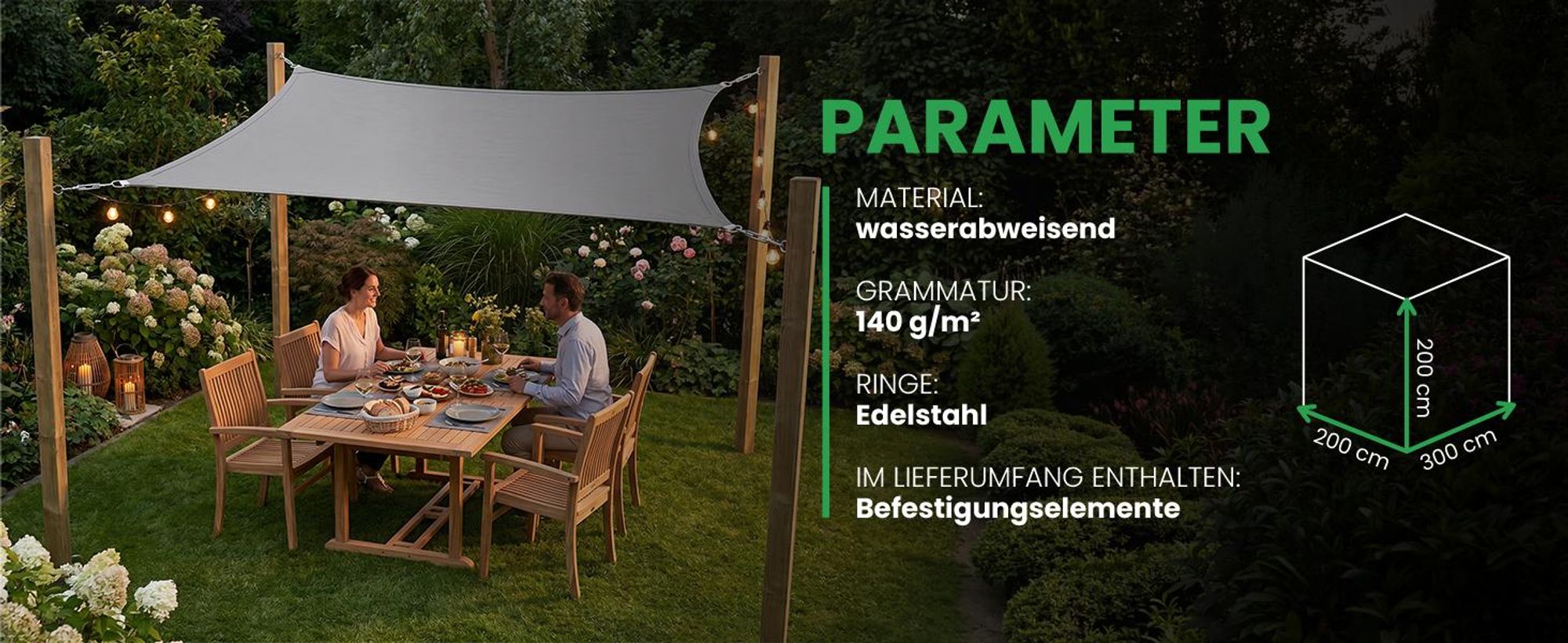 Sonnensegel Rechteckig 2x3m Sonnenschutz Wasserdicht Garten
