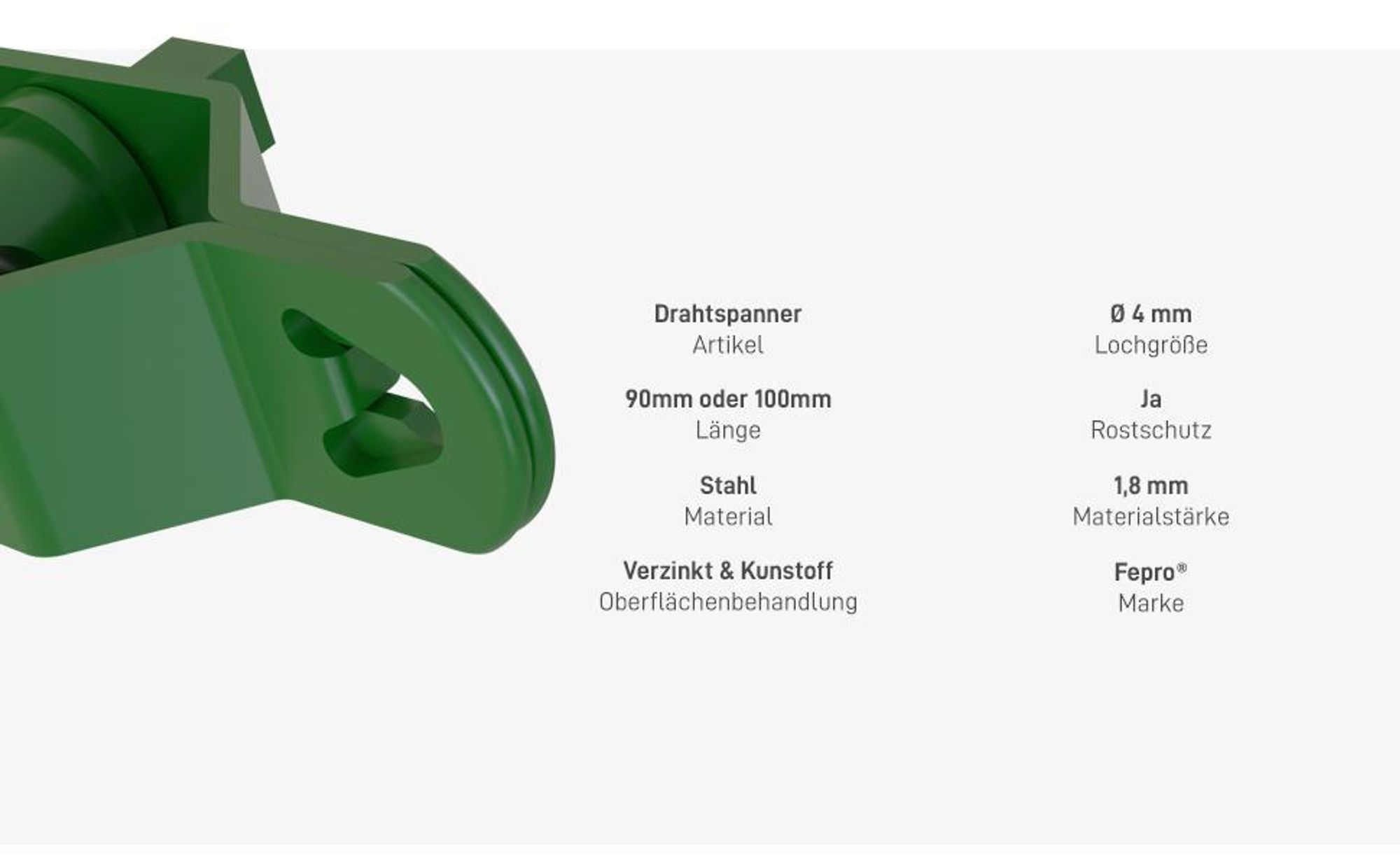 Fepro® Drahtspanner verzinkt, grün kunststoffbeschichtet, 90mm - 10 Stück, ideal für Maschendrahtzaun Spanndraht, Zaunspanner, Drahtzaun Spanner für Garten Spanndraht Wildzaun Forstzaun Weidezaun